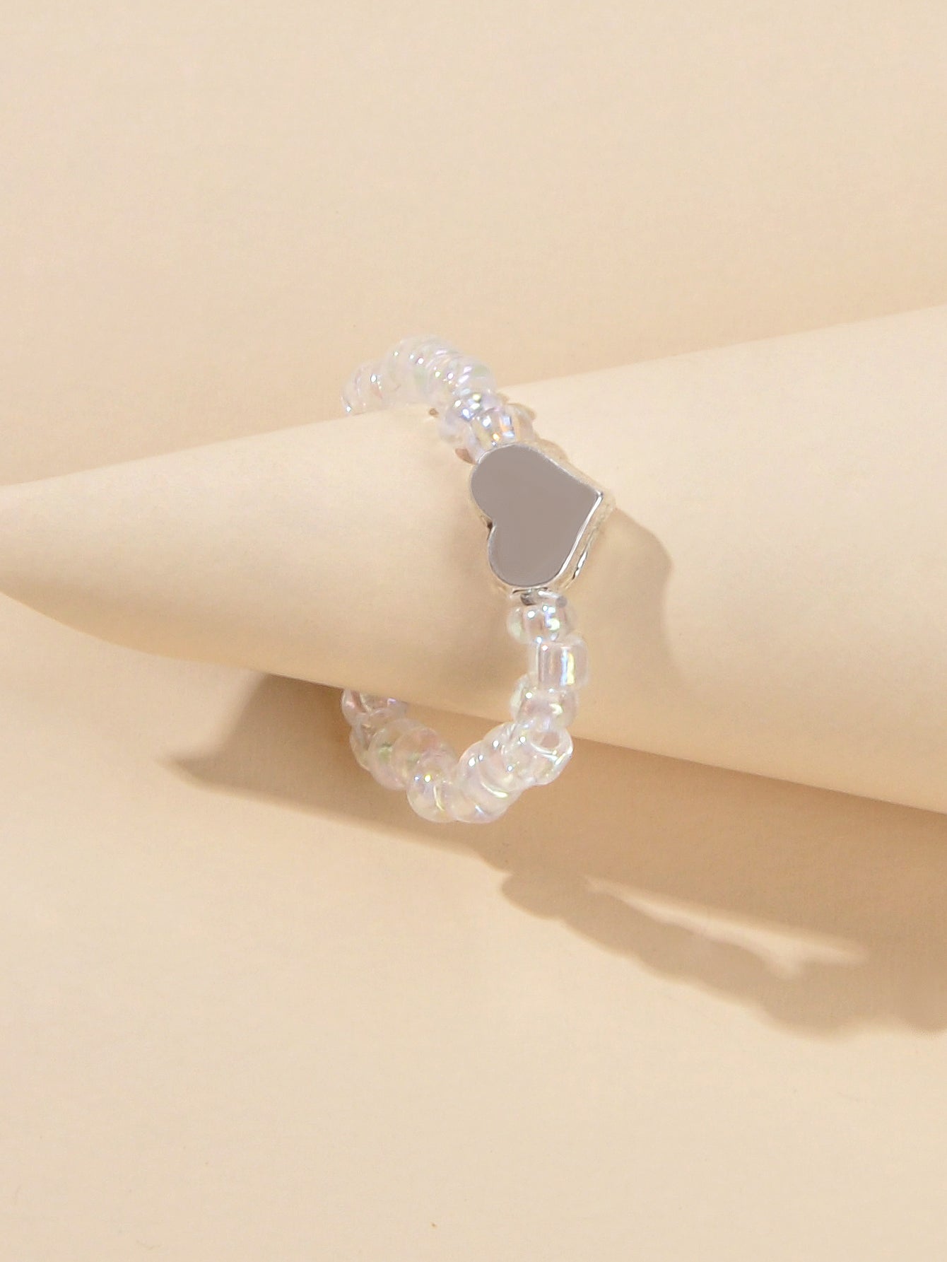 Wedding Band Comfort Heart White Purple Elastic Beads Engagement Finger Ring