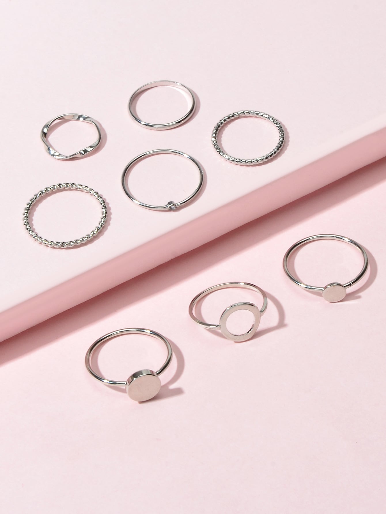 8 pcs Simple Geometric Rhinestone Disc Knuckle Multiple Finger Rings Bulk Pack