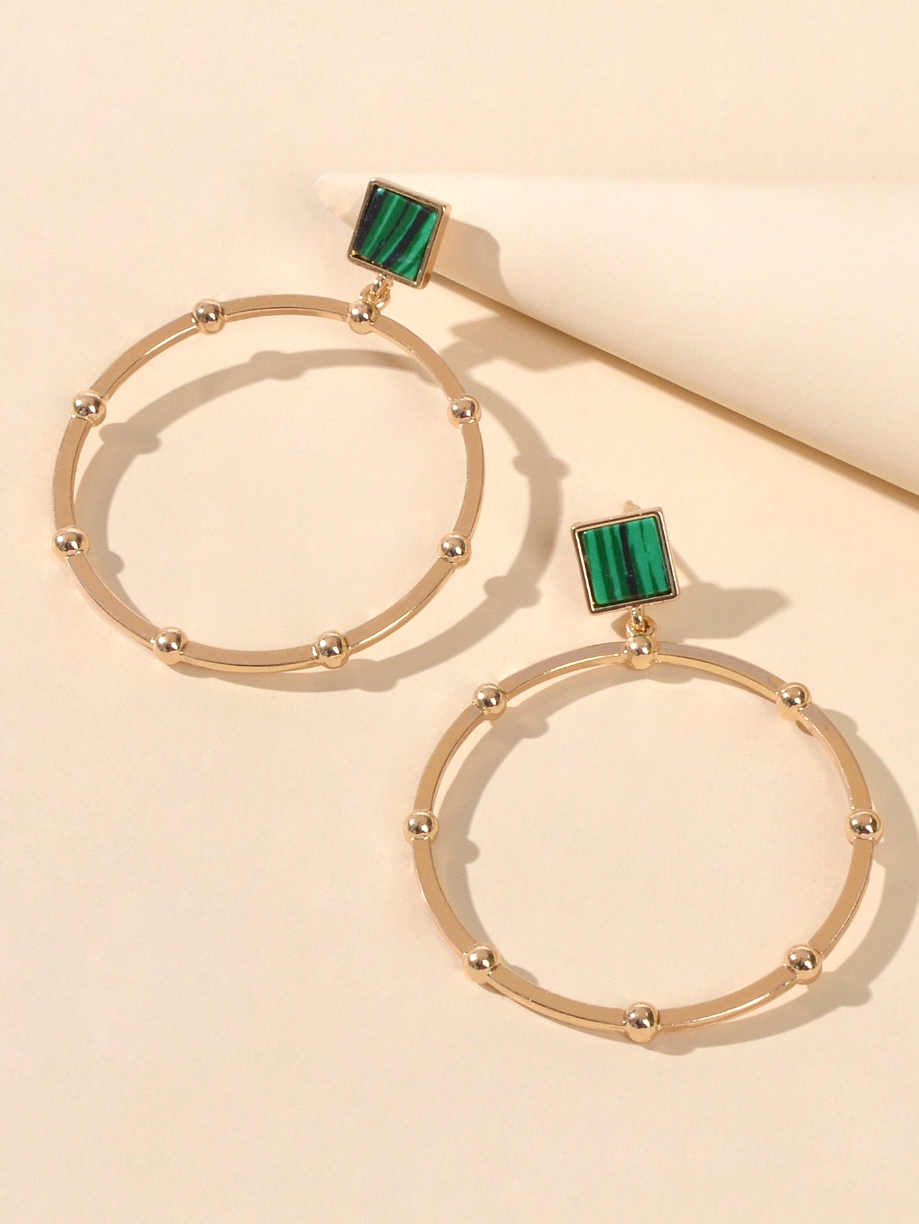 Trendy Jewellery Green Squre Decor Gold Circle Statement Dangle Party Earrings