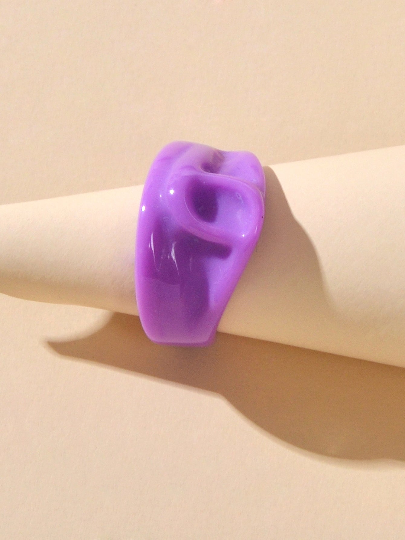 Chunky Purple Resin Irregular Geometric Finger Plastic Trendy Ring Band Women