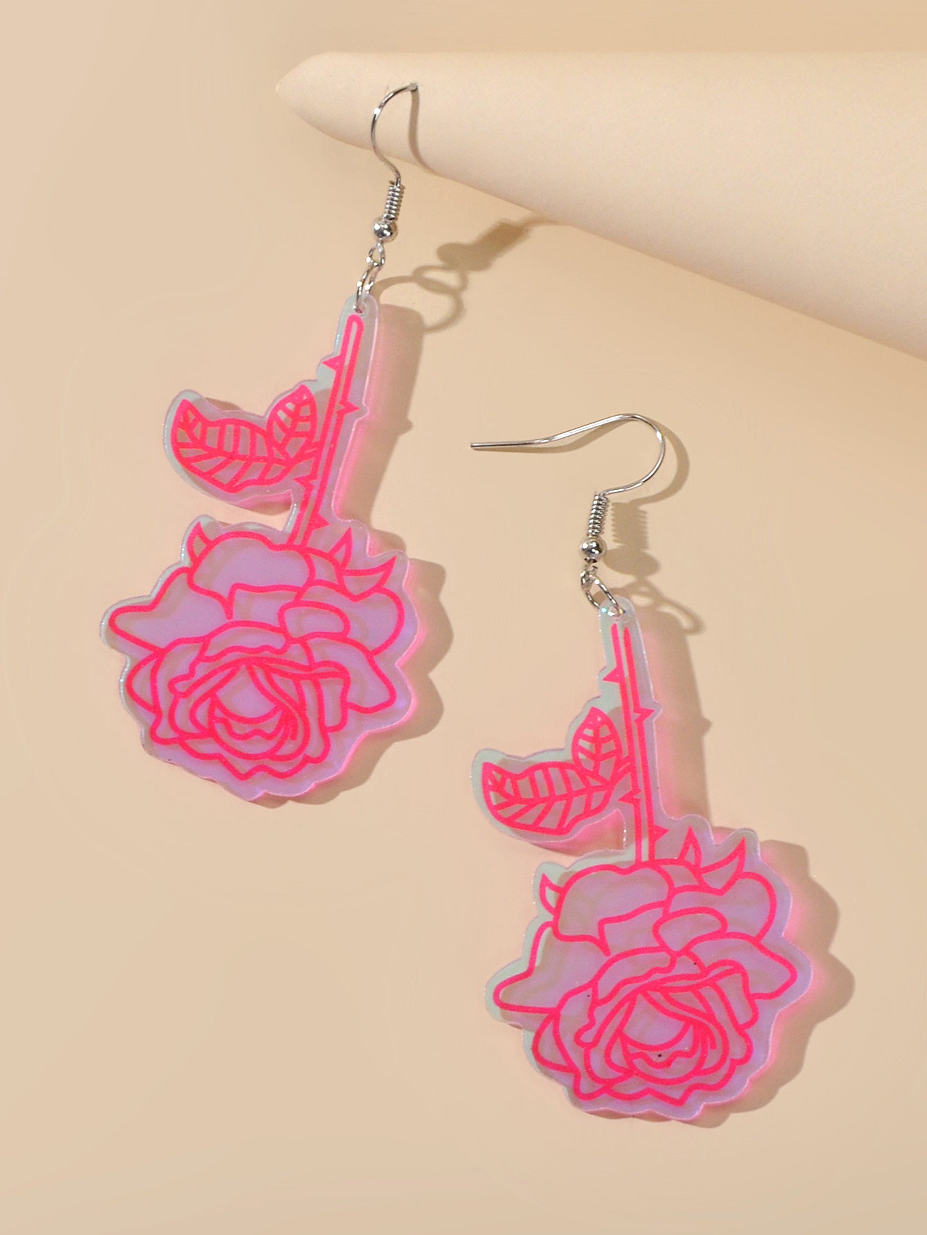 Unique Party Decoration Women Big Resin Hotpink Flower Dangle Female Earrings