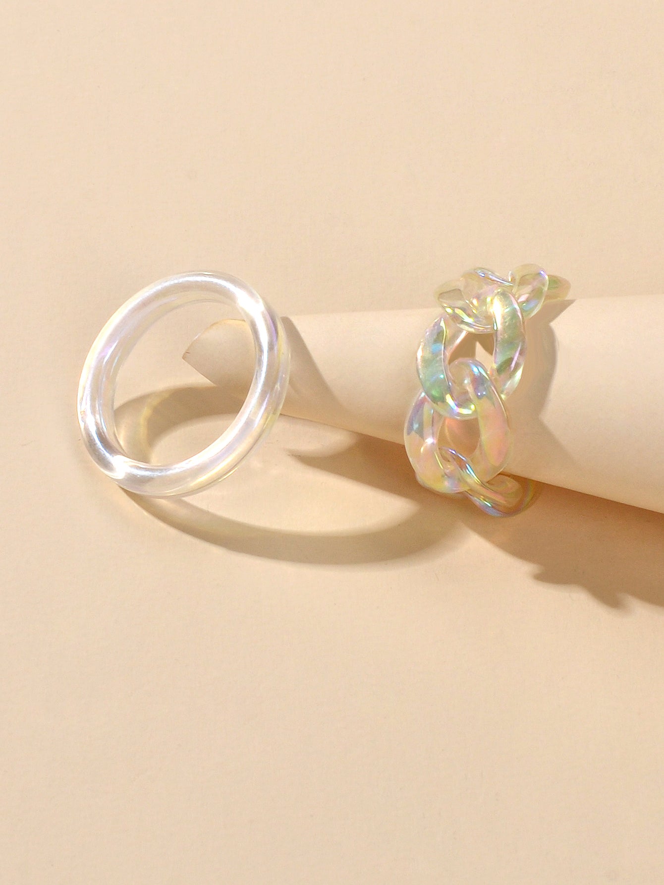 Stackable 2pcs Transparent Acrylic Resin Finger Ring set Multiple Ring Bulk Pack