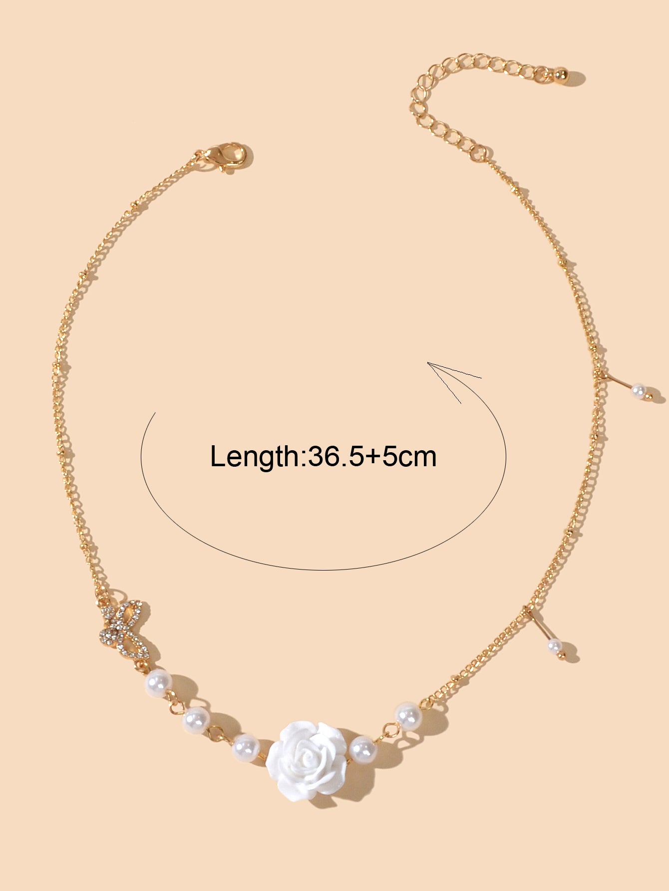Luxurious Gold Chain Rhinestone Pearl Butterfly White Flower Collar Necklace
