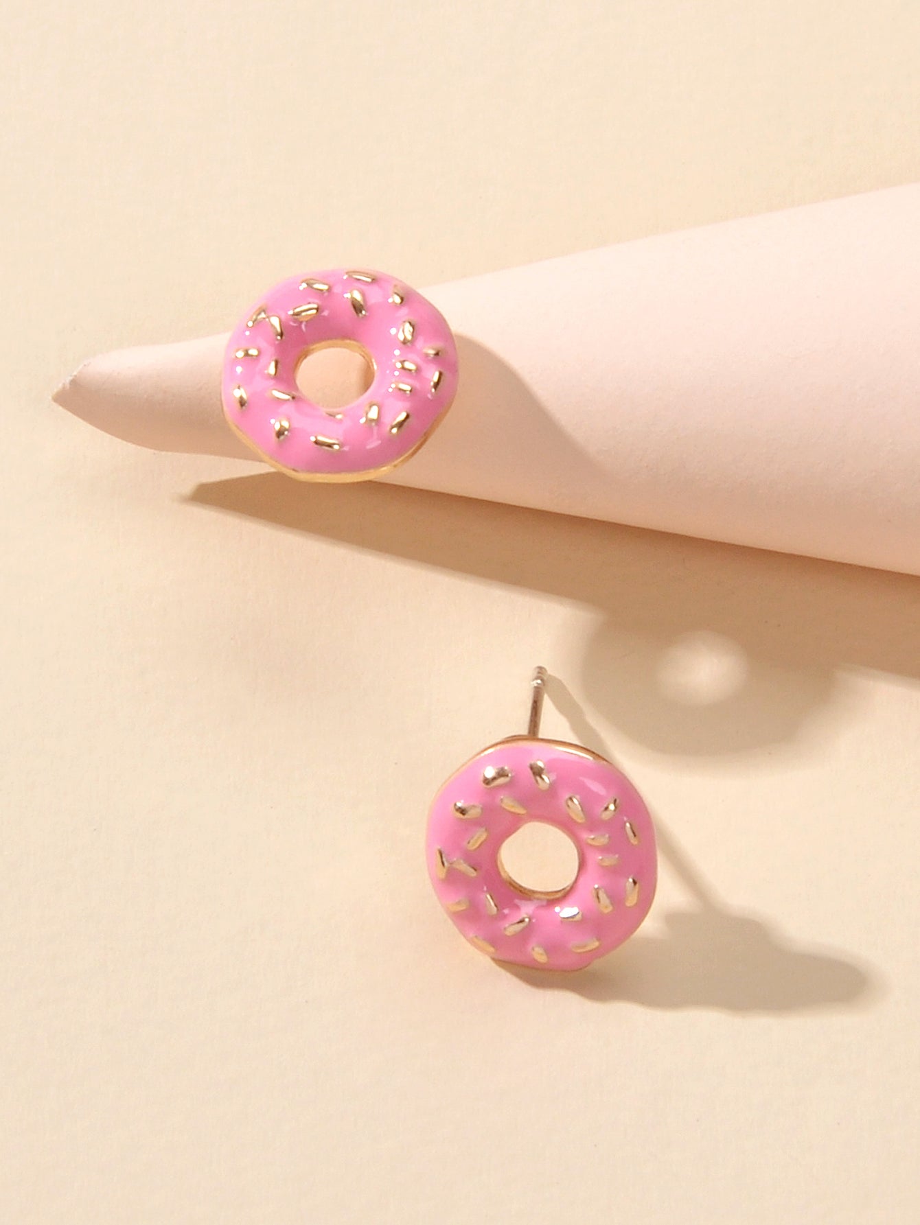 Lovely Pink Enamel Donuts Cute Stud Lightweight Earrings Dainty Women Girl Gift