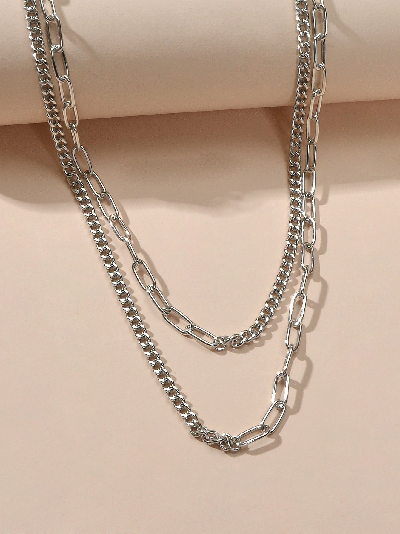 Punk Jewelry Silver Double layer Chain Necklace Wholesale Price Women Accessory