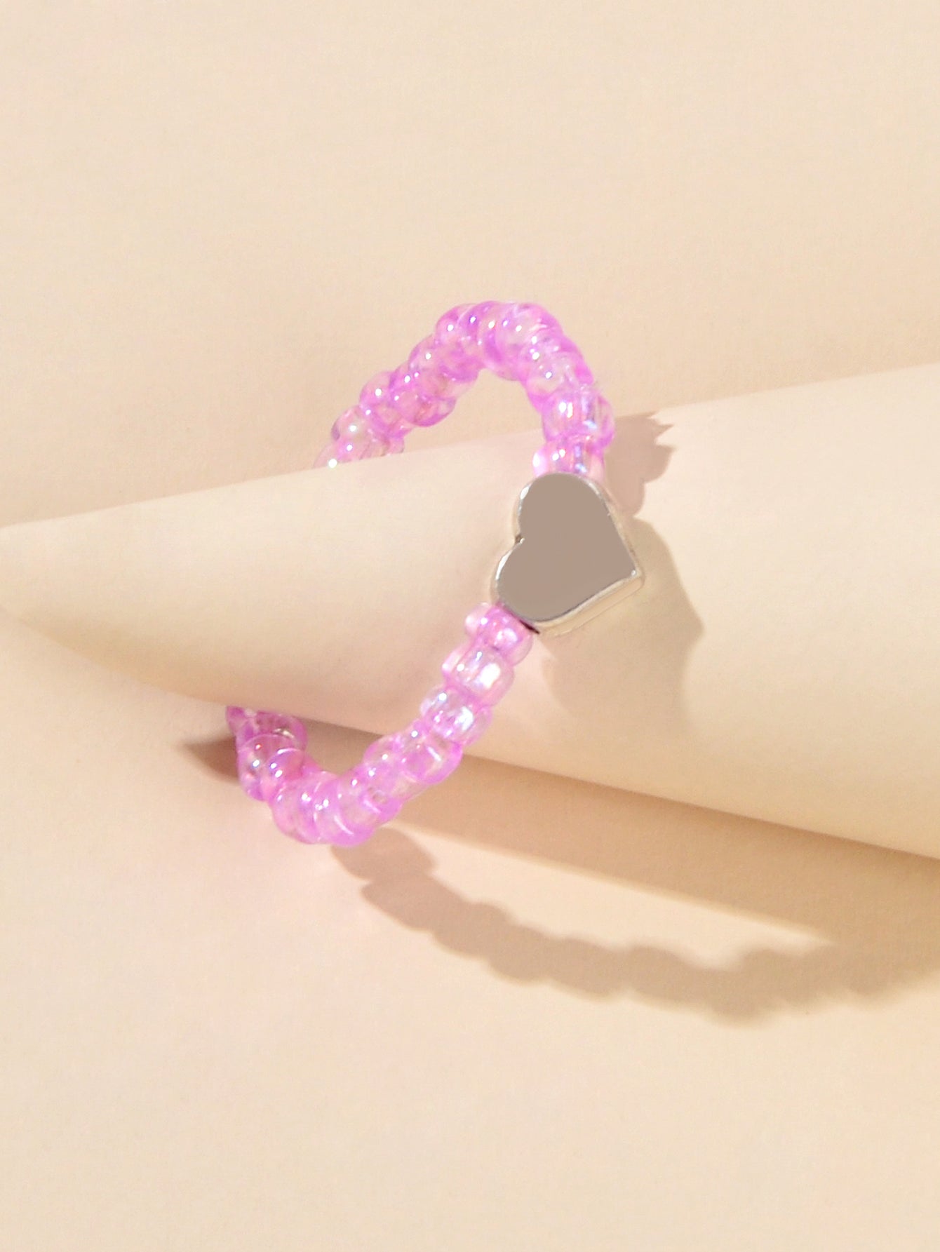 Wedding Band Comfort Heart White Purple Elastic Beads Engagement Finger Ring