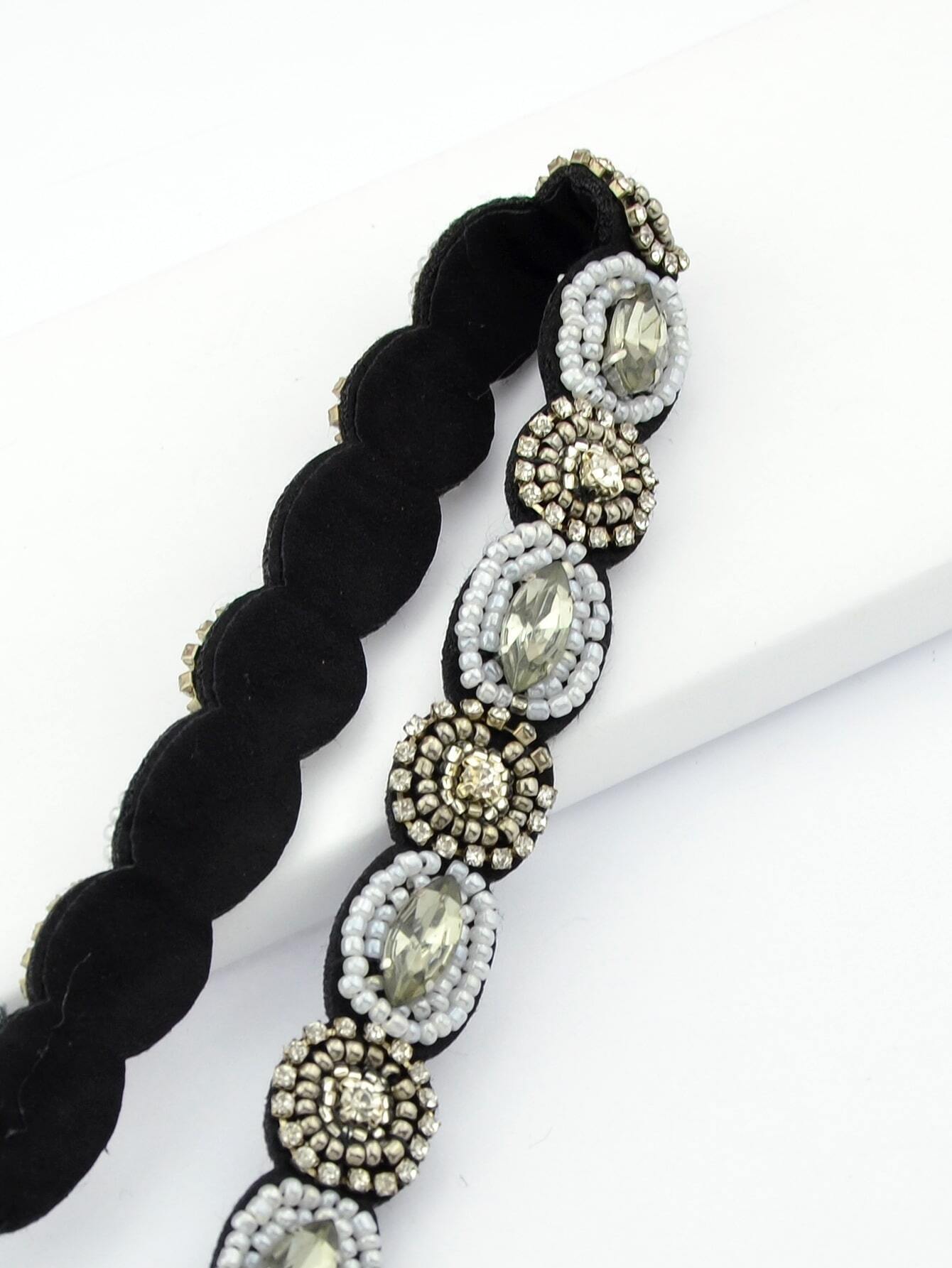 Handmade Braided Rhinestone Pearl Elastic Headbands Hair Bands Hair Accessories