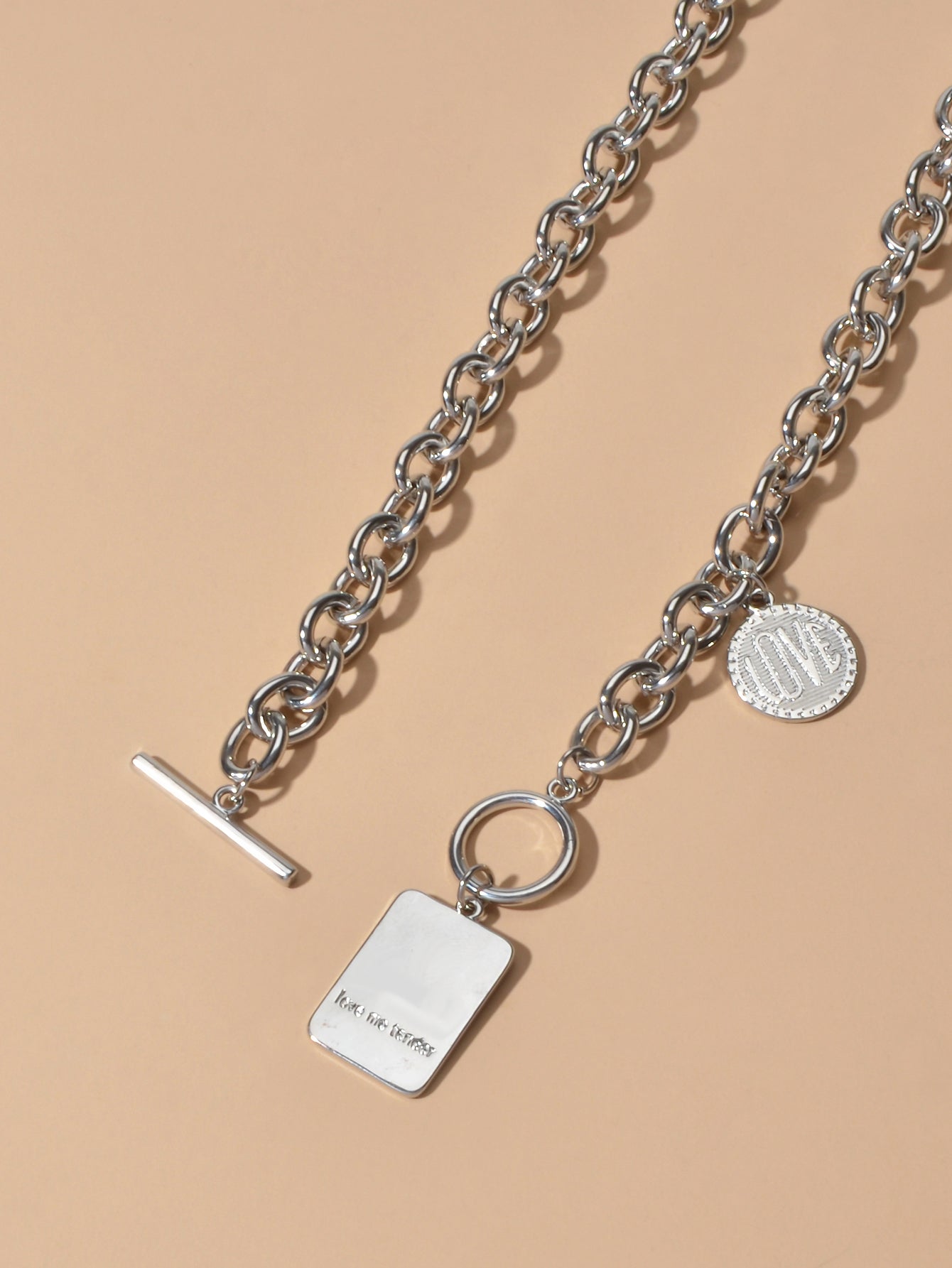 Punk Rock Love Letter Round Square Pendant Chunky Necklace Lover Hip-Hop Jewelry