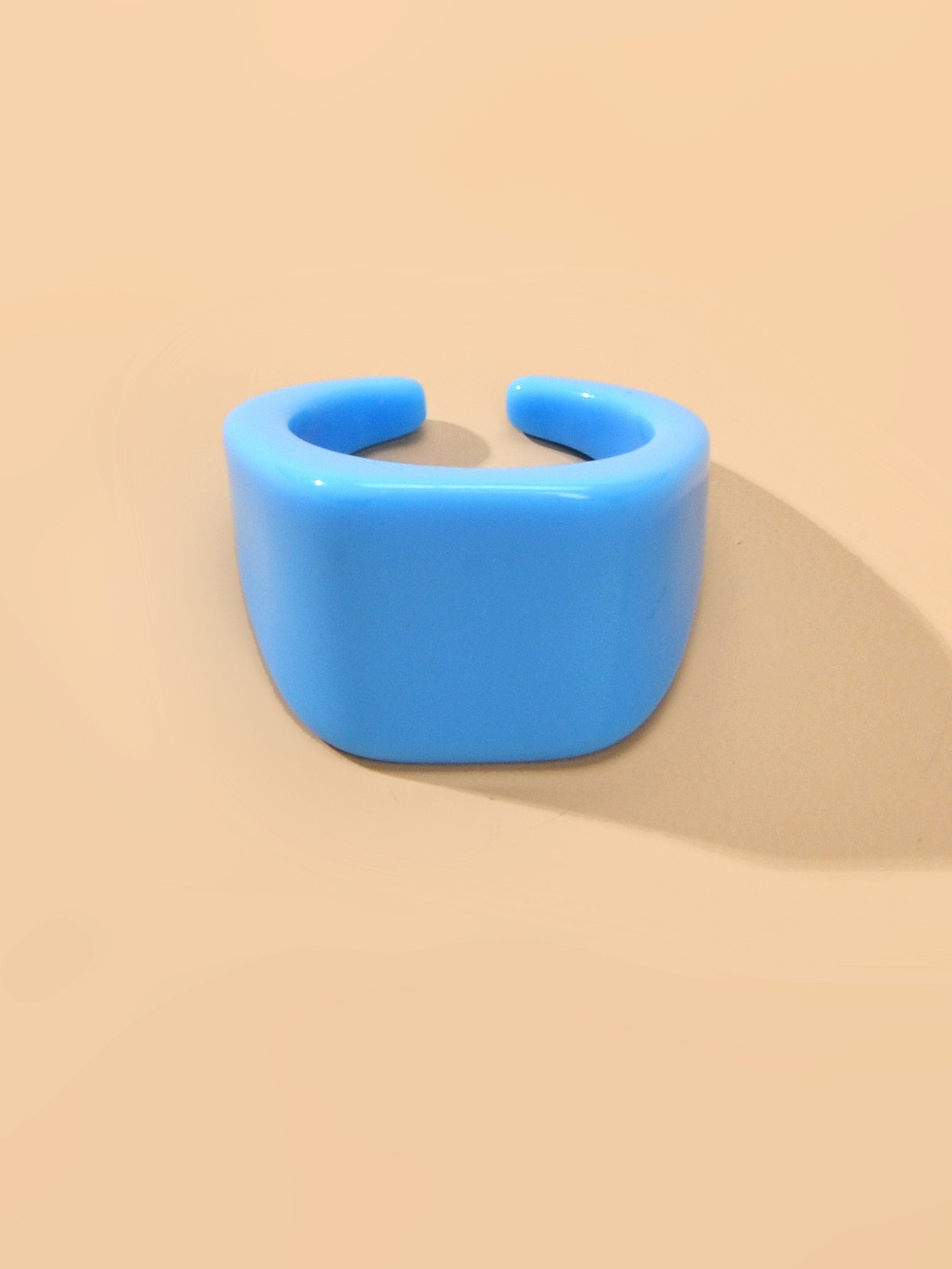 Ladies Jewelry Plastic Blue Squre Open Cuff Finger Trendy Chunky Ring for Women