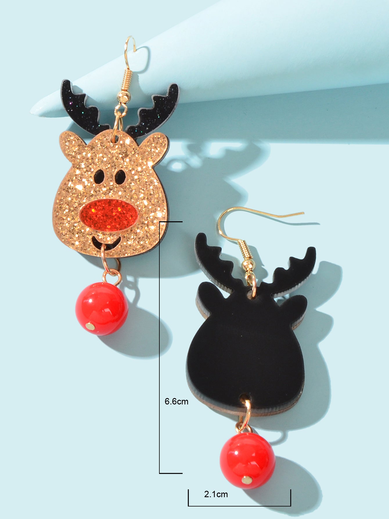 Shining Red Bead Gold Dangle Christmas Reindeer Earrings Elk Deer Fesvital Jewelry