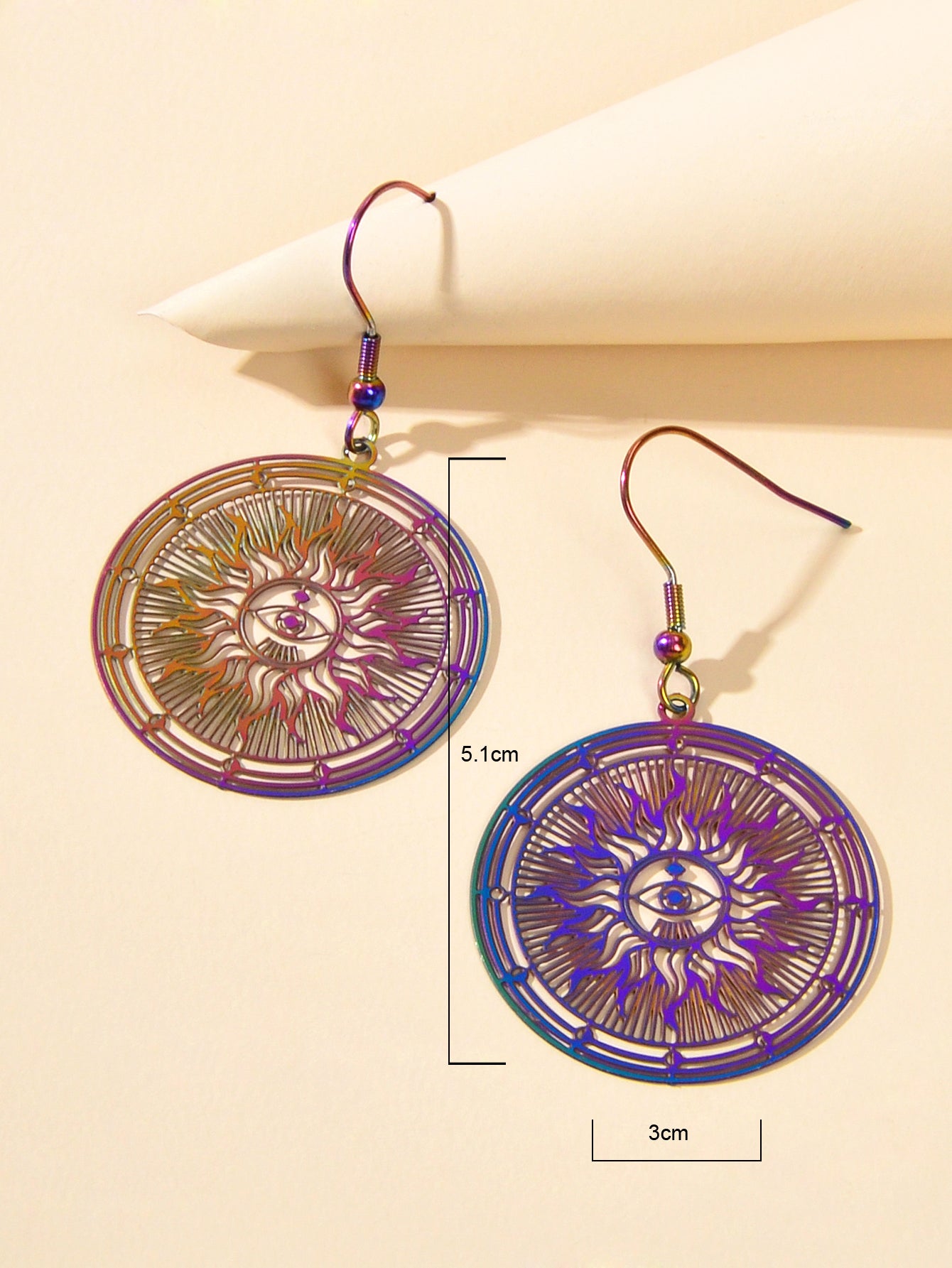 American Indian Ethnic Metal Hollow out Rouns Sun Eye Statement Dangle Earrings