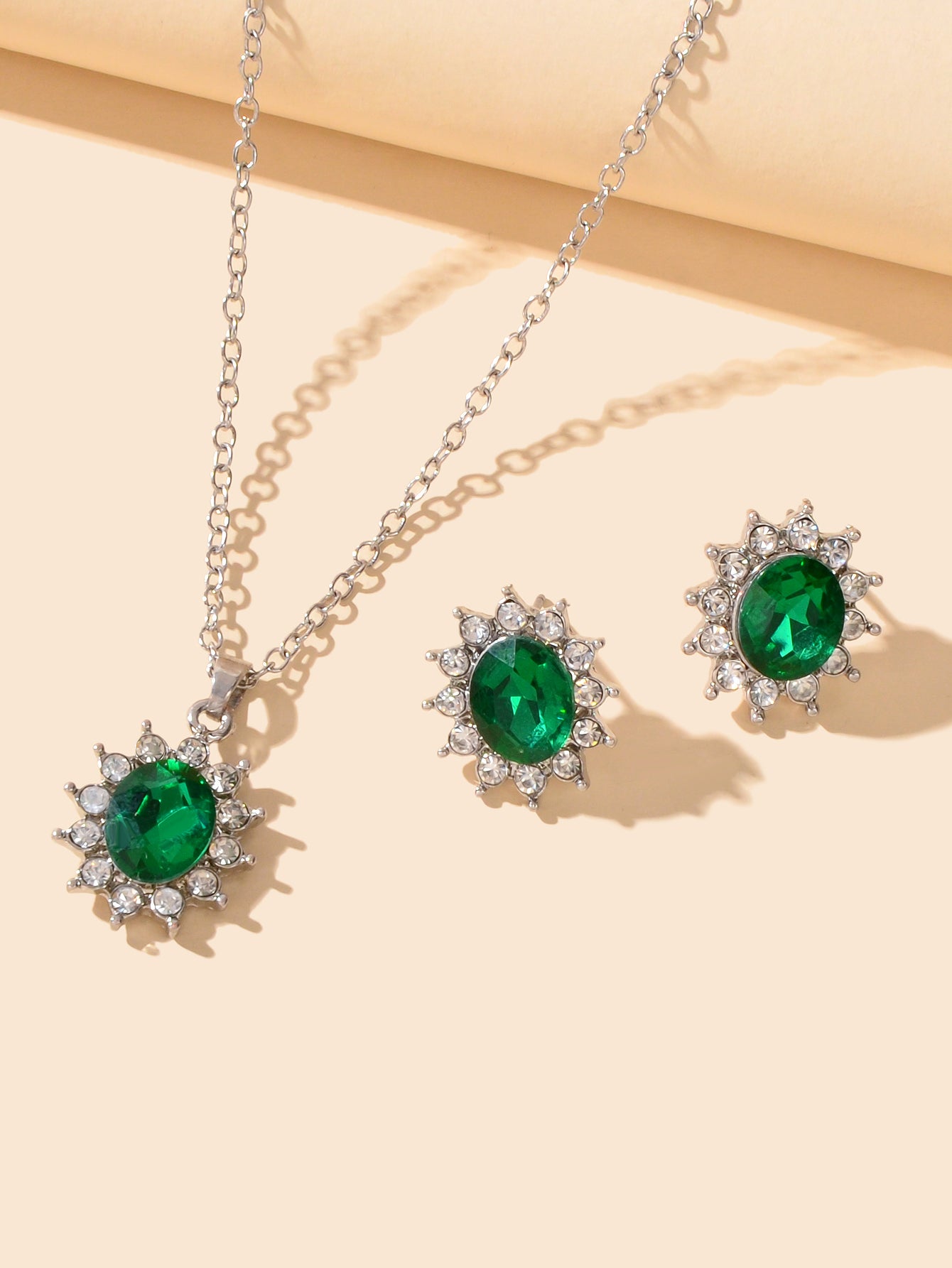 Anniversary Wedding Jewelry Blue Simulated Gemstone Charm Necklace Stud Earrings