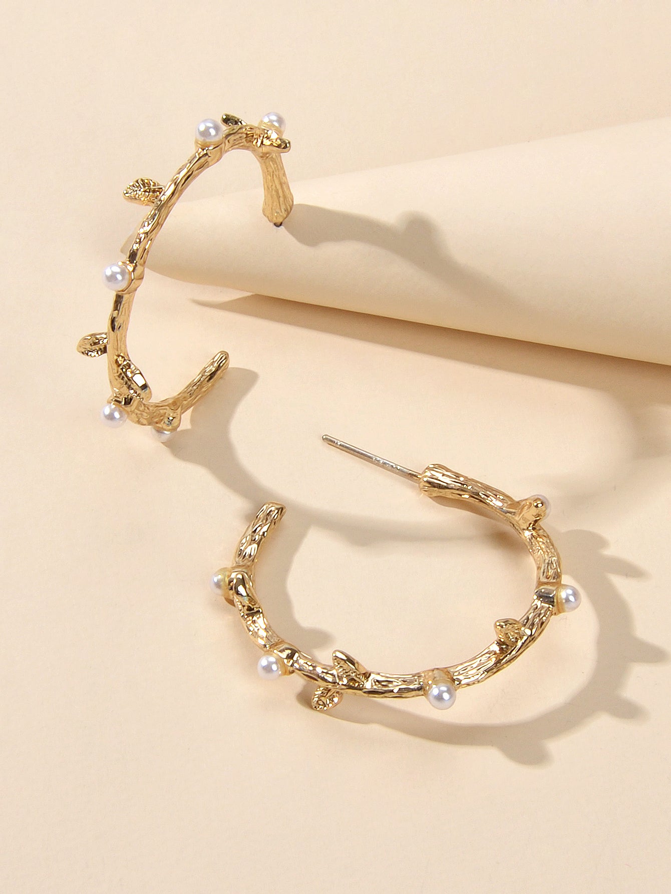 Designer Metal Pearl Branch C Shape Hypoallergenic Hoop Earrings Nice Collection