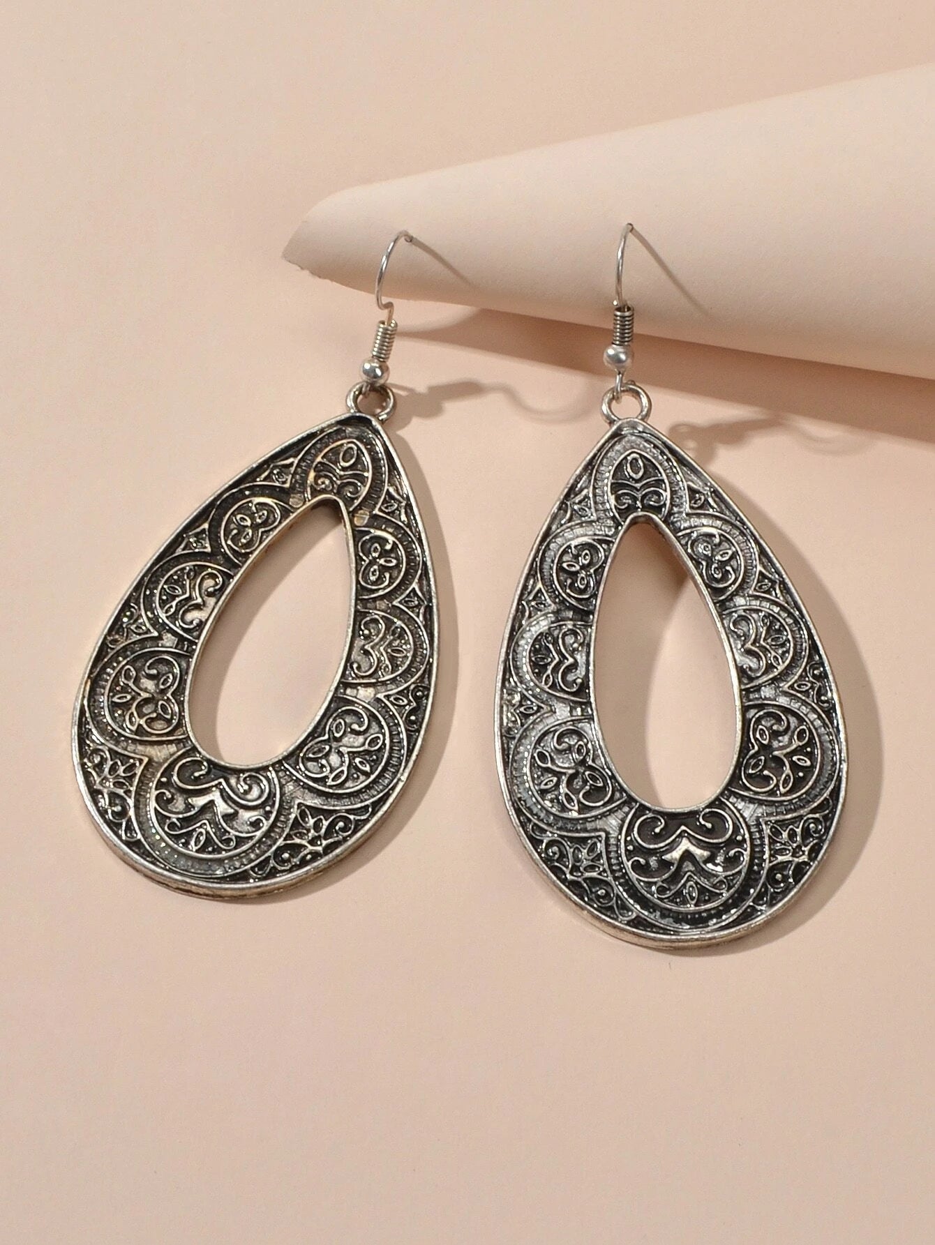Tribal Ethnic Antique Gold Silver Carved Water Drop Big Earrings Boho Jewellery