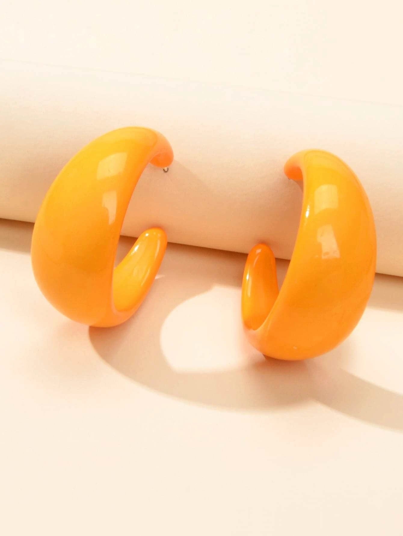 Fashion Round Yellow White Resin Hoop Earrings Circle C Shape Acrylic Cuff Stud