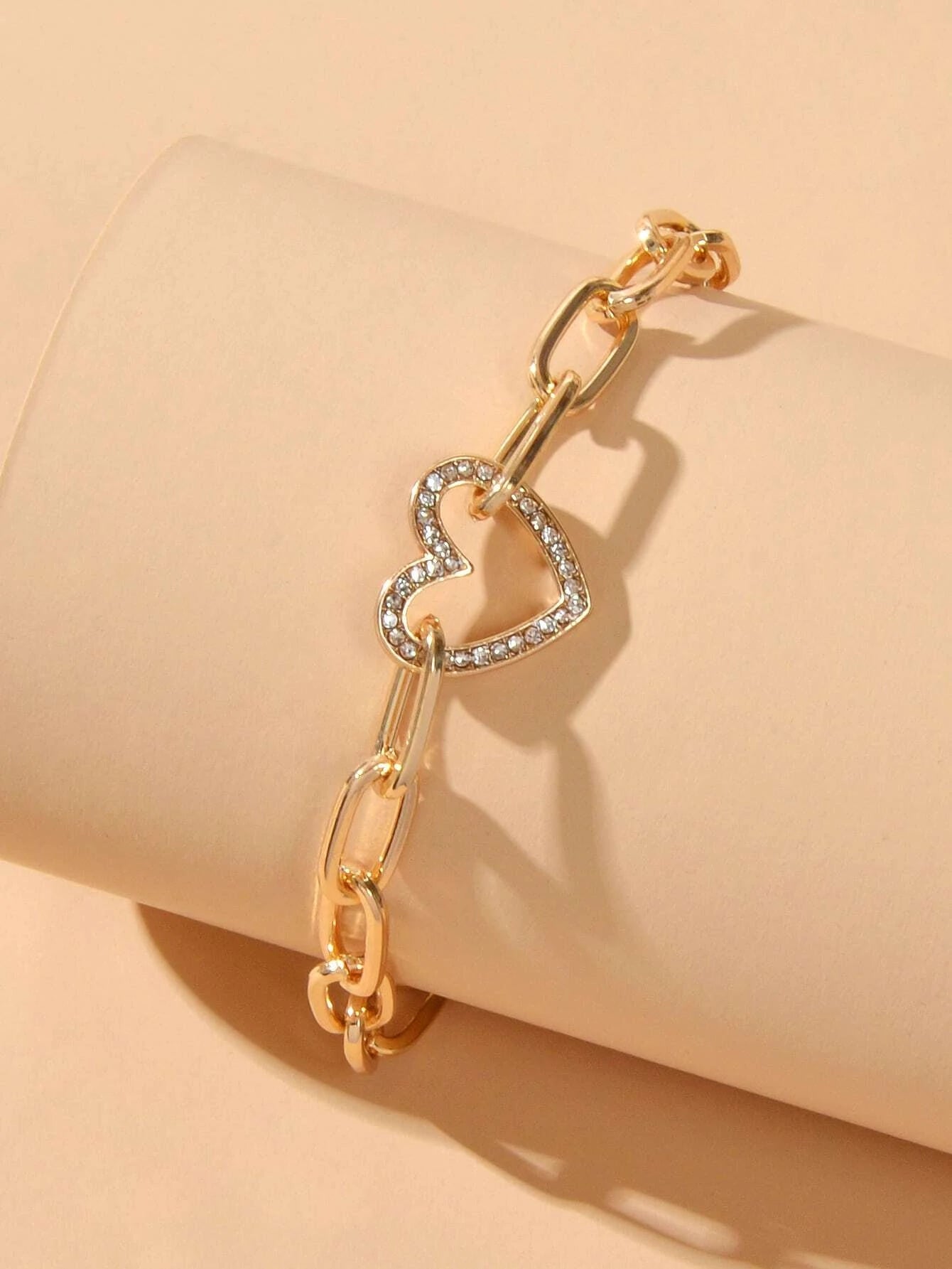 AU Local Rhinestone Love Heart Charm Chunky Gold Chain Bracelet Girl Accessories