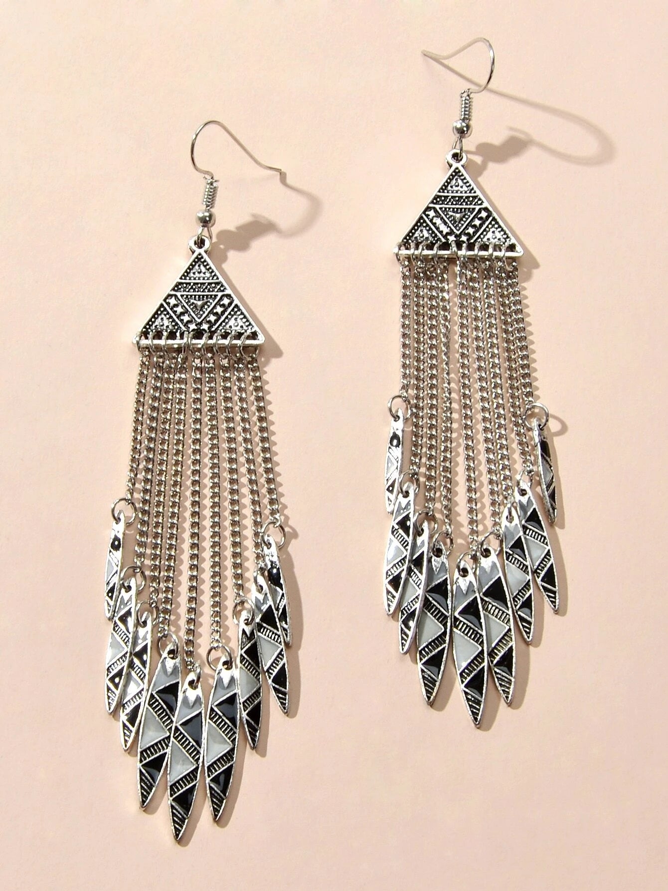 Tribal Ethnic Antique Silver Chain Tassel Geometric Charm Bohemian Earrings Gift