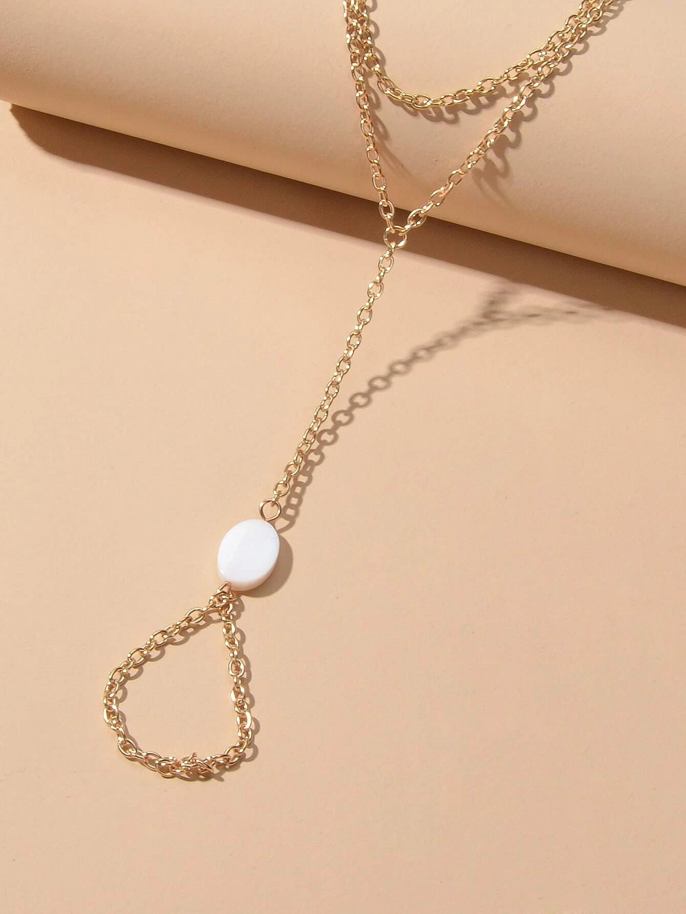 Double Layer Gold Tone Chain Shell Charm Slave Bracelet with Finger Ring Gift