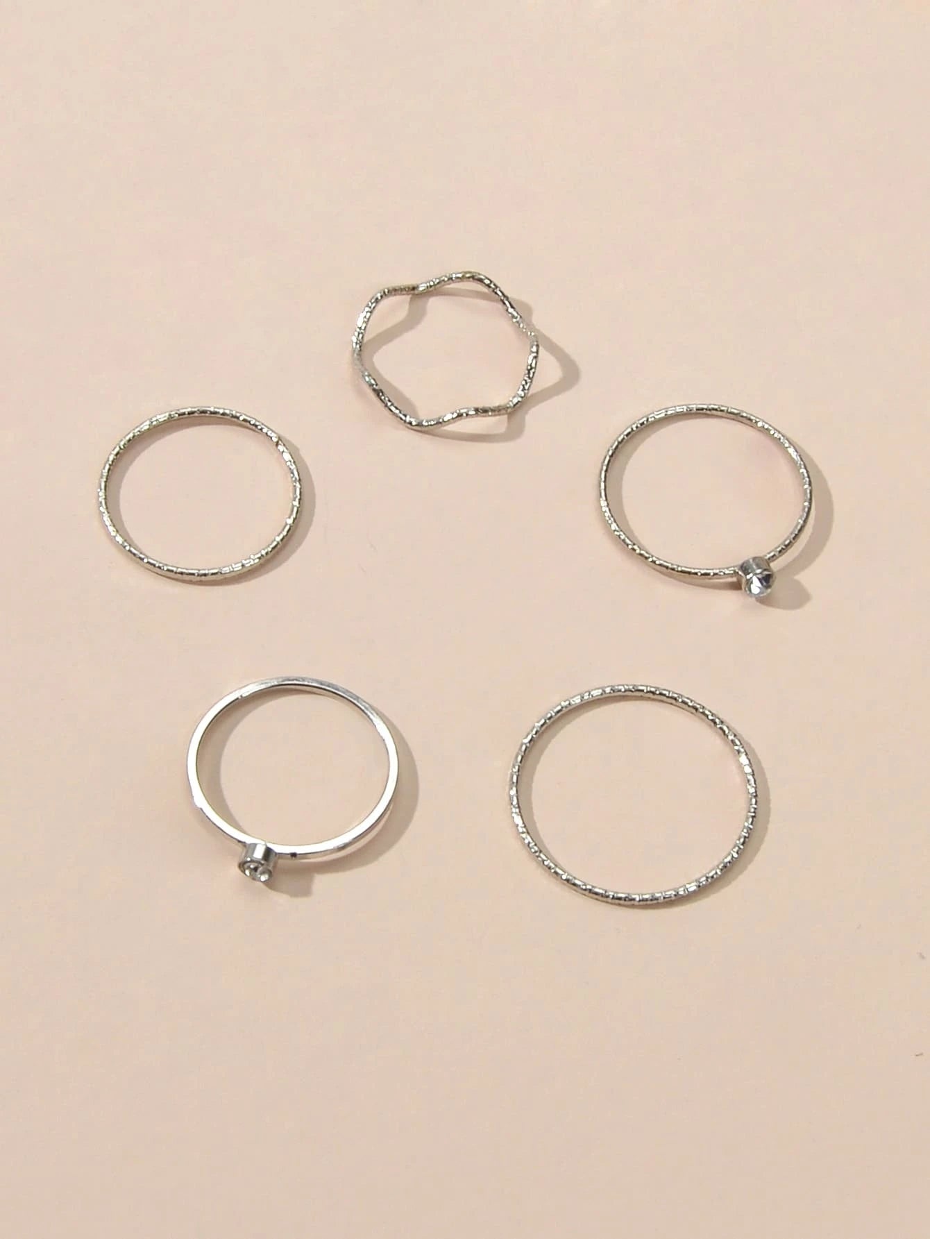 1pc Rhinestone Tennis Bracelet 5pcs Silver Midi Finger Knuckle Rings Set Jewelry