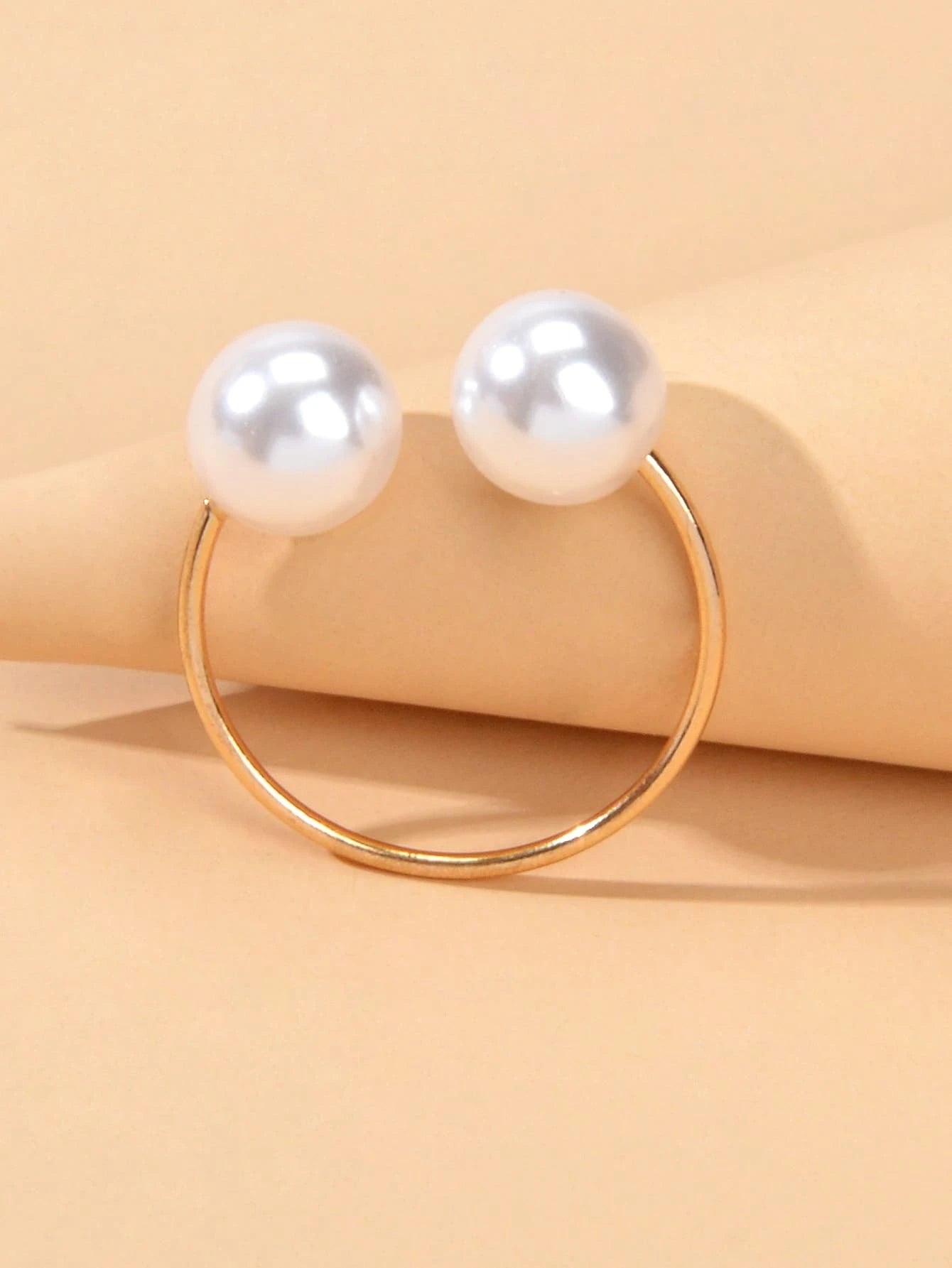Fashion Gold Metal Big Pearl Open Cuff Finger Ring Weddding Bridal Accessories