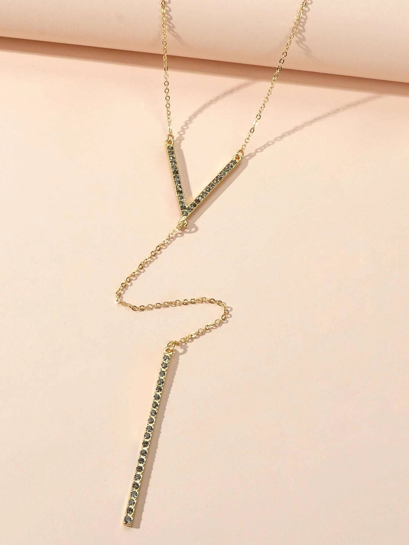 Rhinestone Long Y Chain Bar Pendant V Shape Necklace Drop Bar Fringe Jewellery