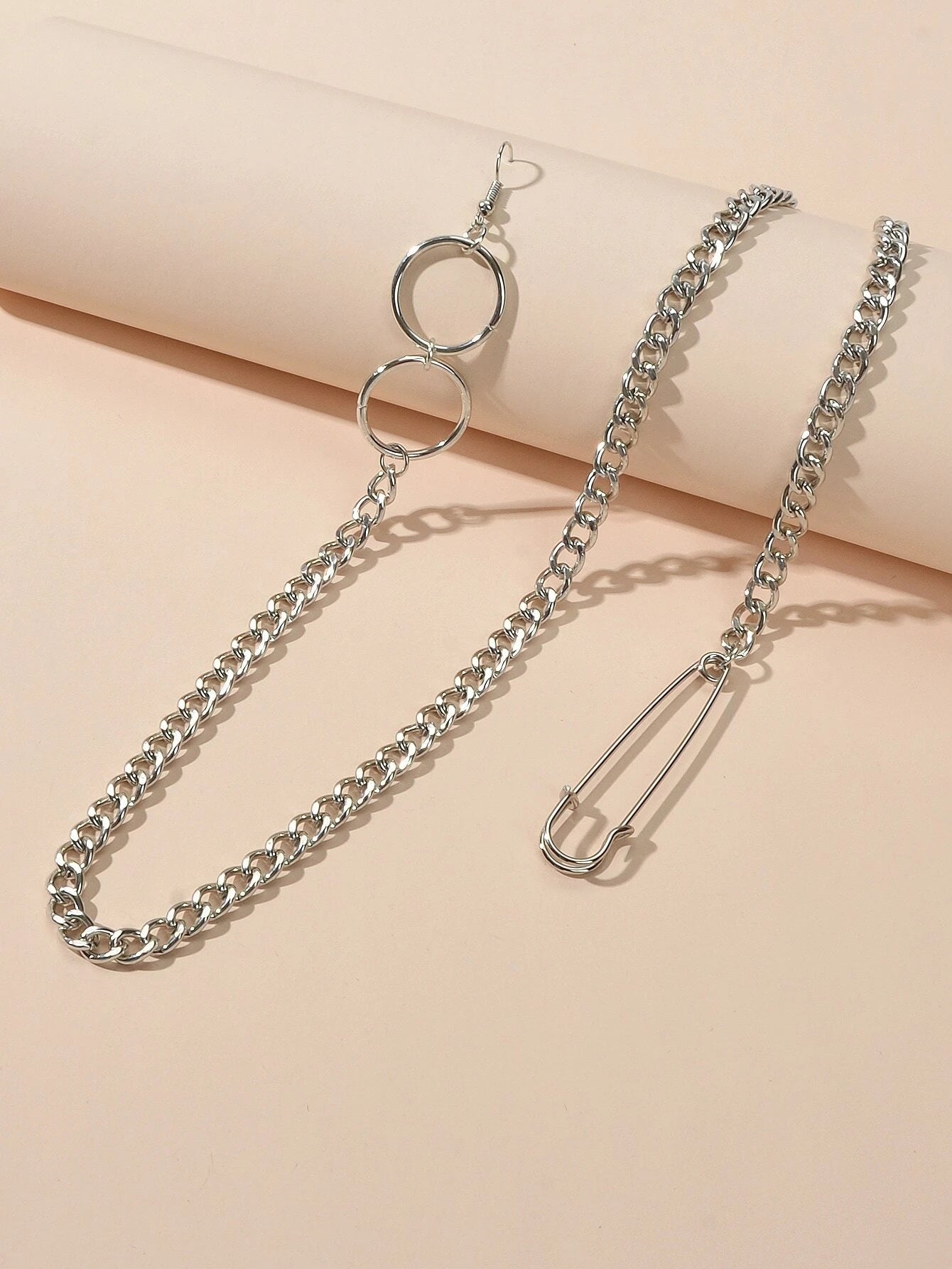 1pc Hiphop Punk Jewellery Rock Silver Long Tassel Chain Safety Pin Drop Earrings