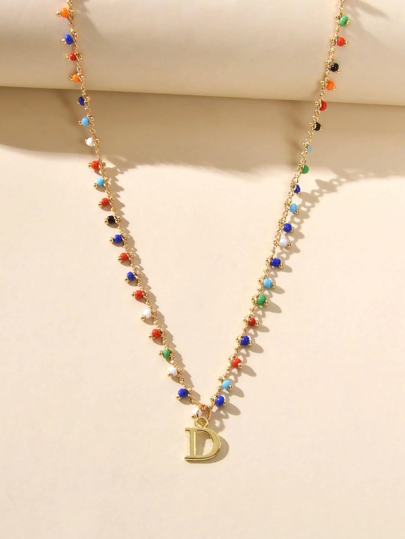 Bohemian Colorful Seed Beads Charm Chain Letter D Pendant Necklace Accessories