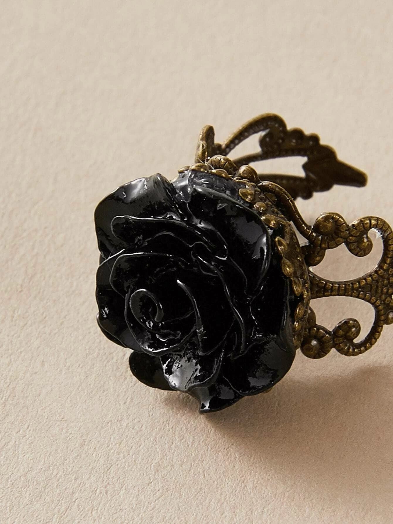 Retro Gothic Jewellery Resin Flower Open Cuff Finger Ring Antique Accessories