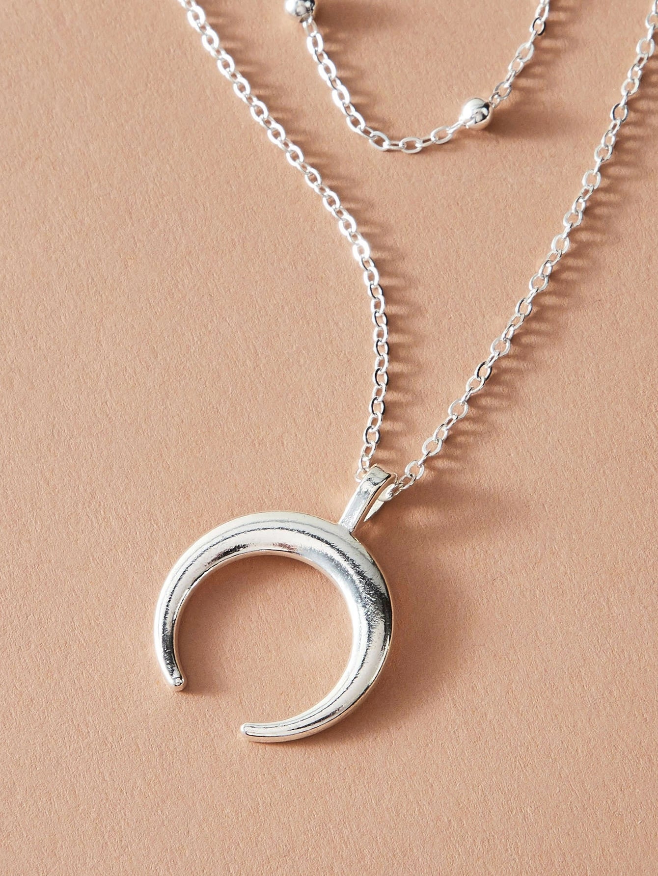 Double layer Silver Chain Moon Pendant Necklace Accessories Horn Collar Gift