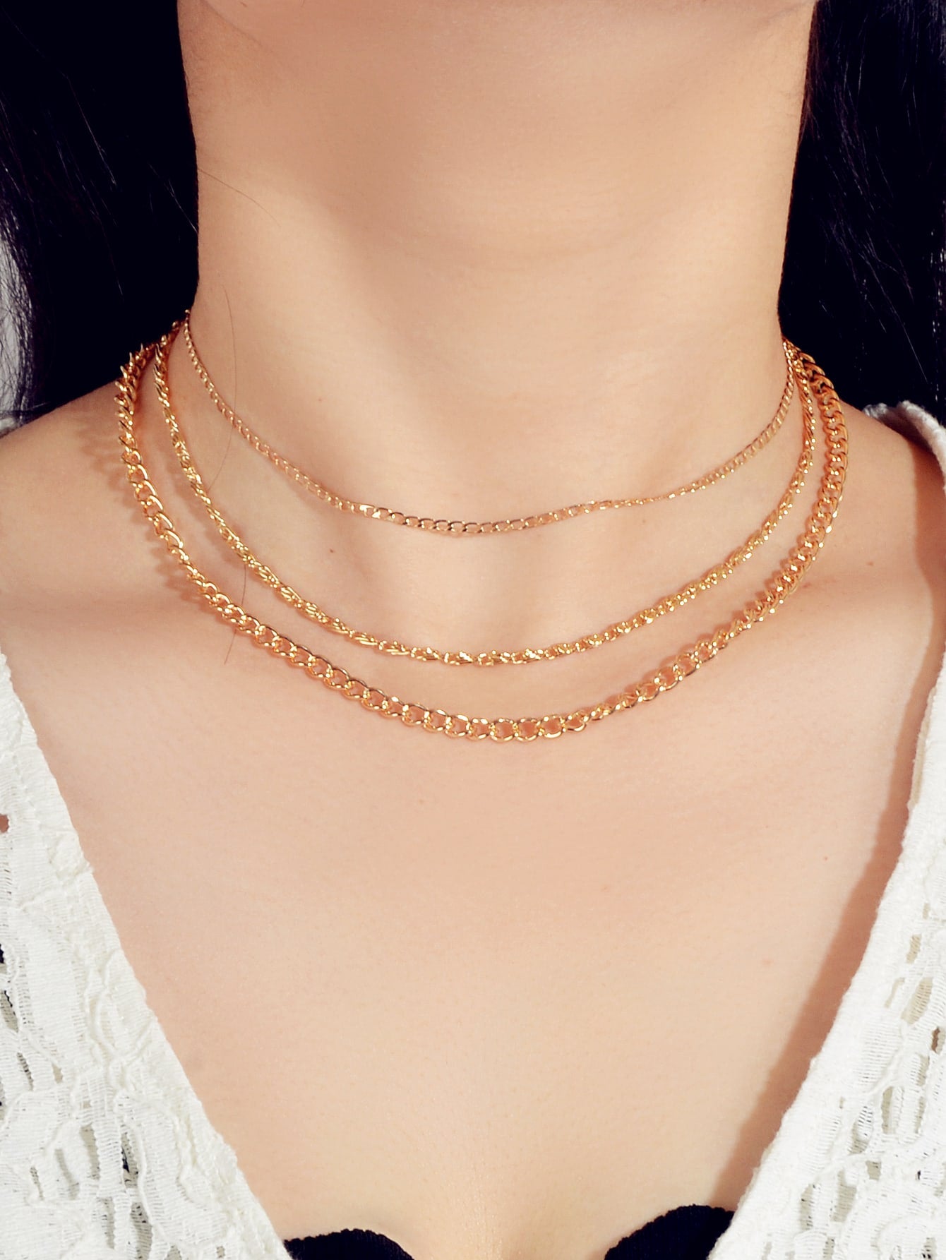 3 pcs Gold Silver Chain Boho Chic Minimalist Necklace Women Accessories Jewelry