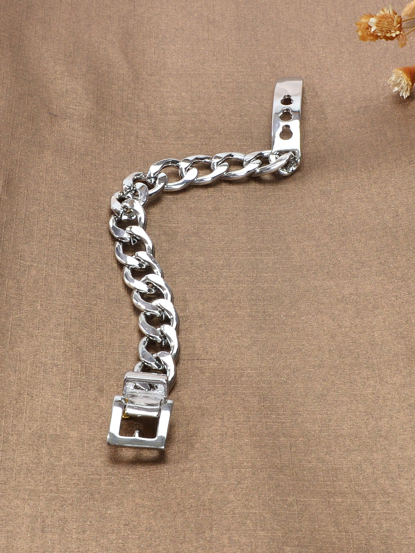 Punk Goth Hip Hop Style Silver Stainless Steel Thick Belt Shape Bracelet Gift
