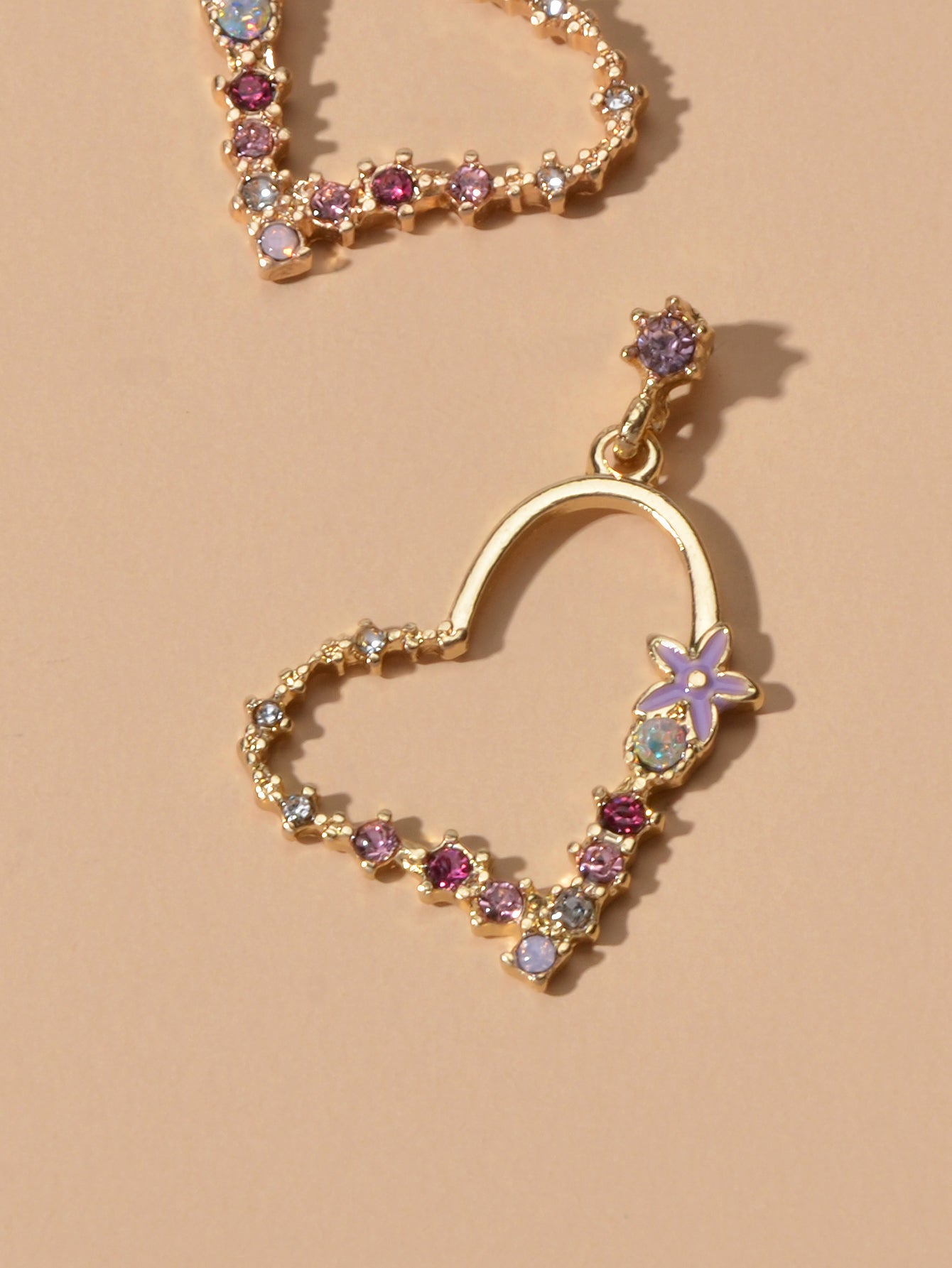 Good Quality Rhinestone Flower Gold Heart Drop Earrings Girl Fashion Accessories