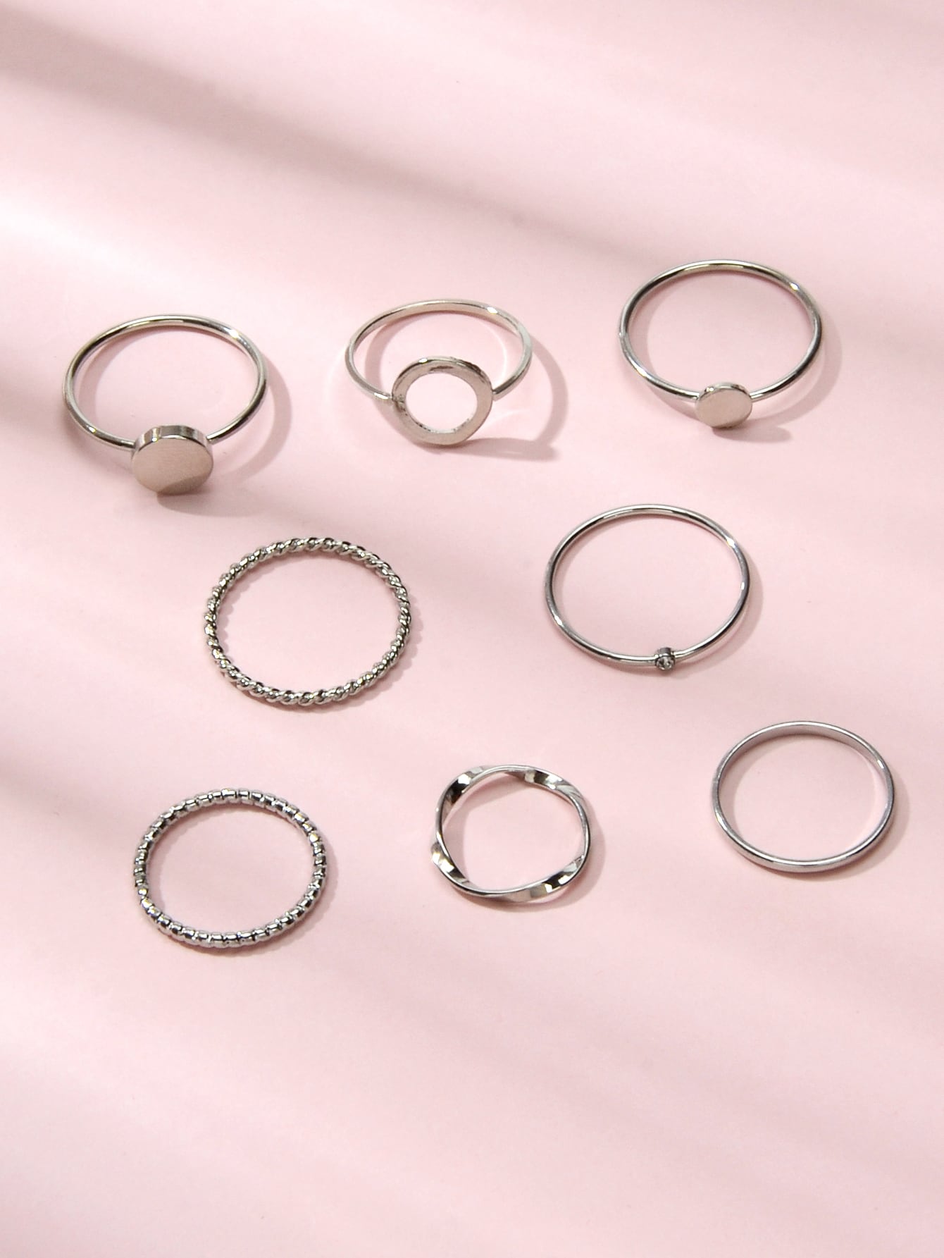 8 pcs Simple Geometric Rhinestone Disc Knuckle Multiple Finger Rings Bulk Pack