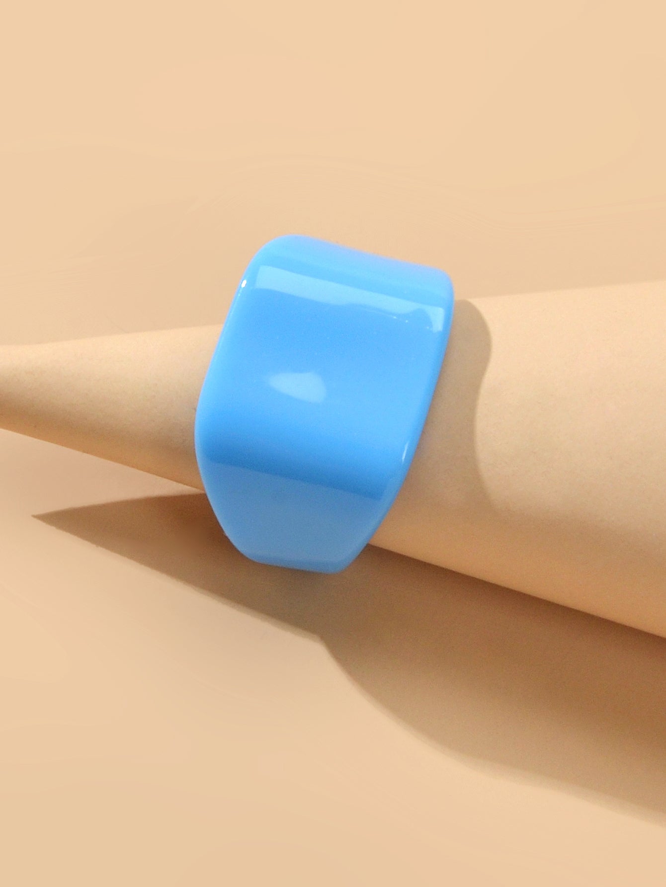 Ladies Jewelry Plastic Blue Squre Open Cuff Finger Trendy Chunky Ring for Women