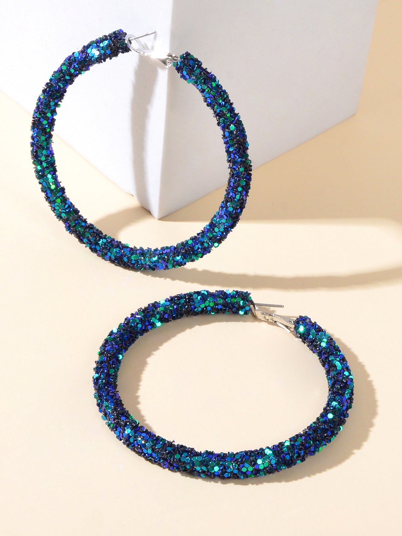 A Pair Large Round Glitter Earrings Women Chic Jewellery Stunning Party Gift
