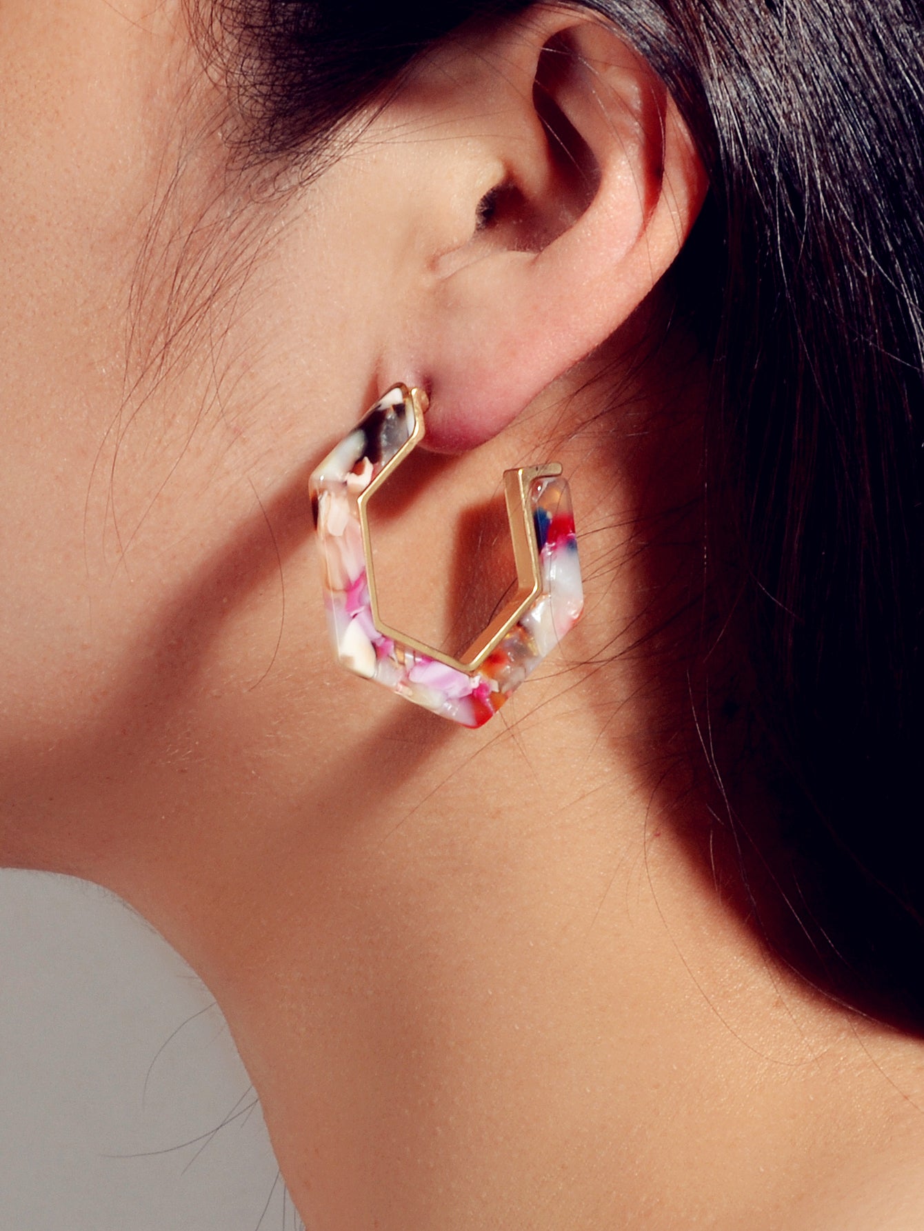 Boho Chic 2 pairs Multicolor Acrylic Square Circle Party Hoop Earrings set Gift