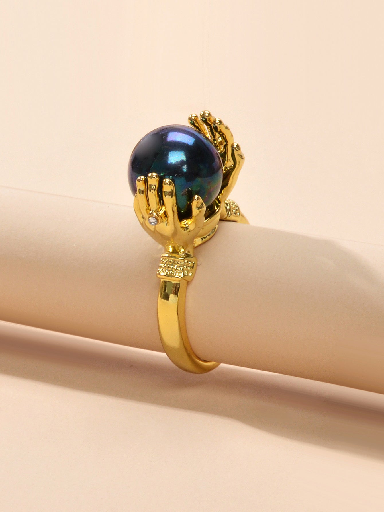 Anniversary Wedding Unique Blue Beads Gold Hand Dome Ring Retro Women Teens Band