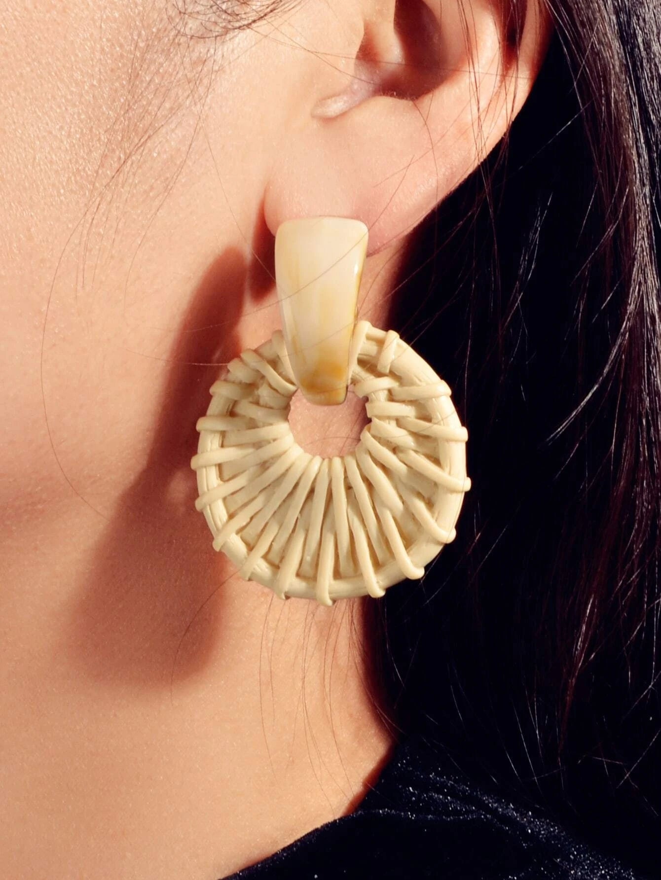 Awesome Ethnic Jewellery Bohemian Beige Weaved Geometric Pierced Stud Earrings