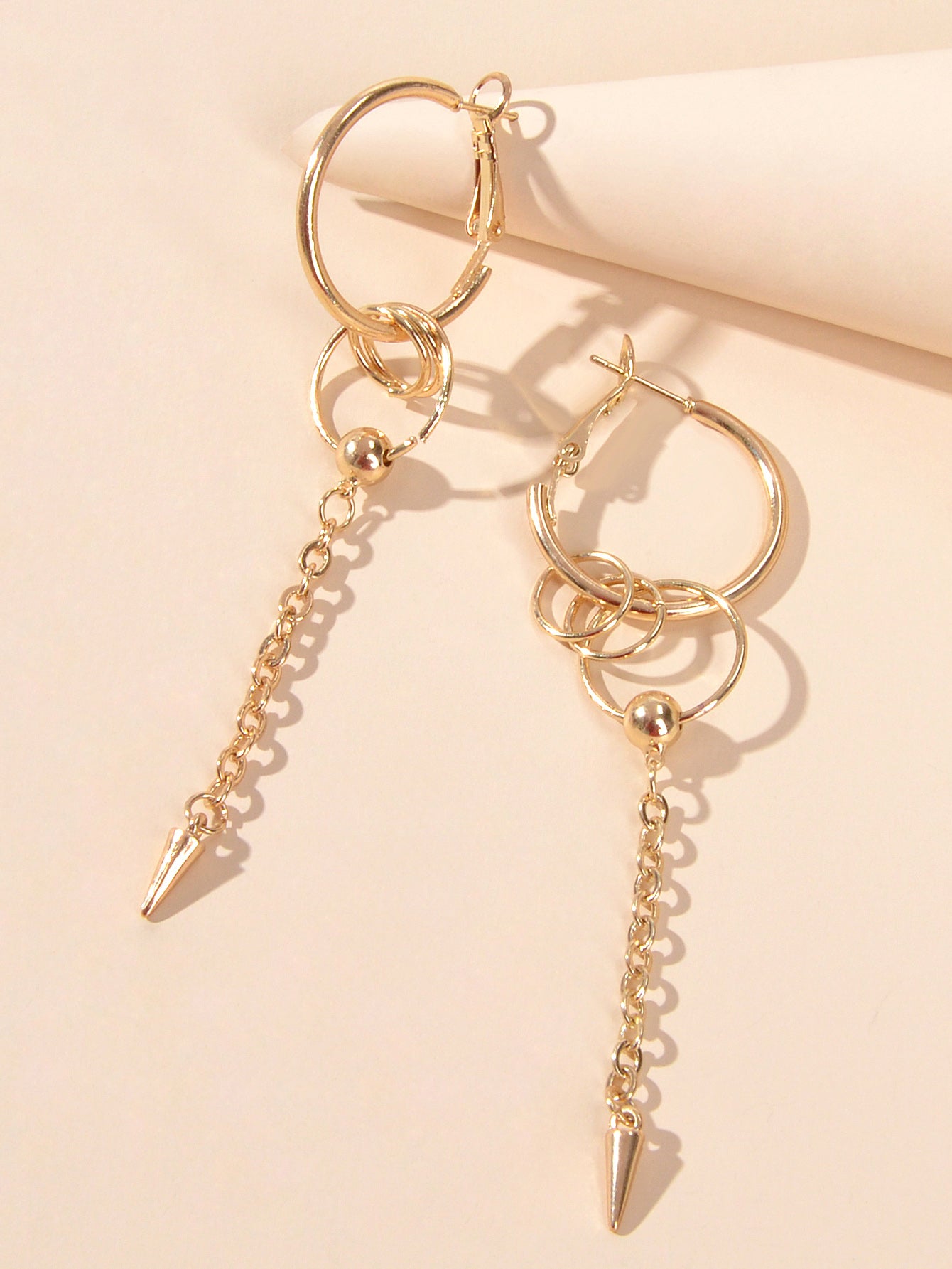 Punk Cool Cone Decor Drop Tassel Chain Hoop Spike Circle Huggie Rivet Earrings