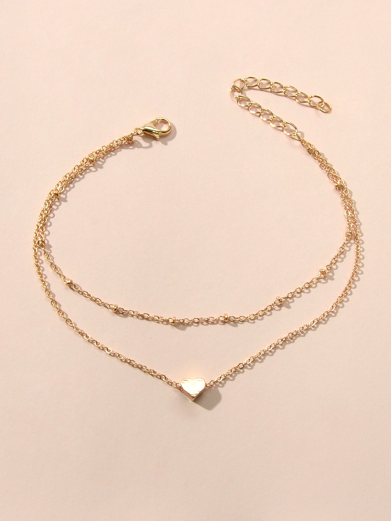 Multi-layer Gold Chain Love Heart Charm Anklet Knuckle Curved Multiple Rings set