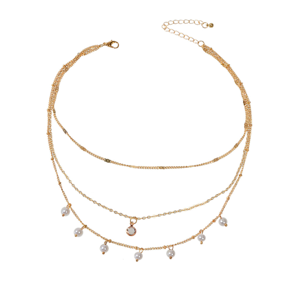 AU Local Fashion Pearl Charm Gold Multi-layer Chain Necklace New Style Jewellery
