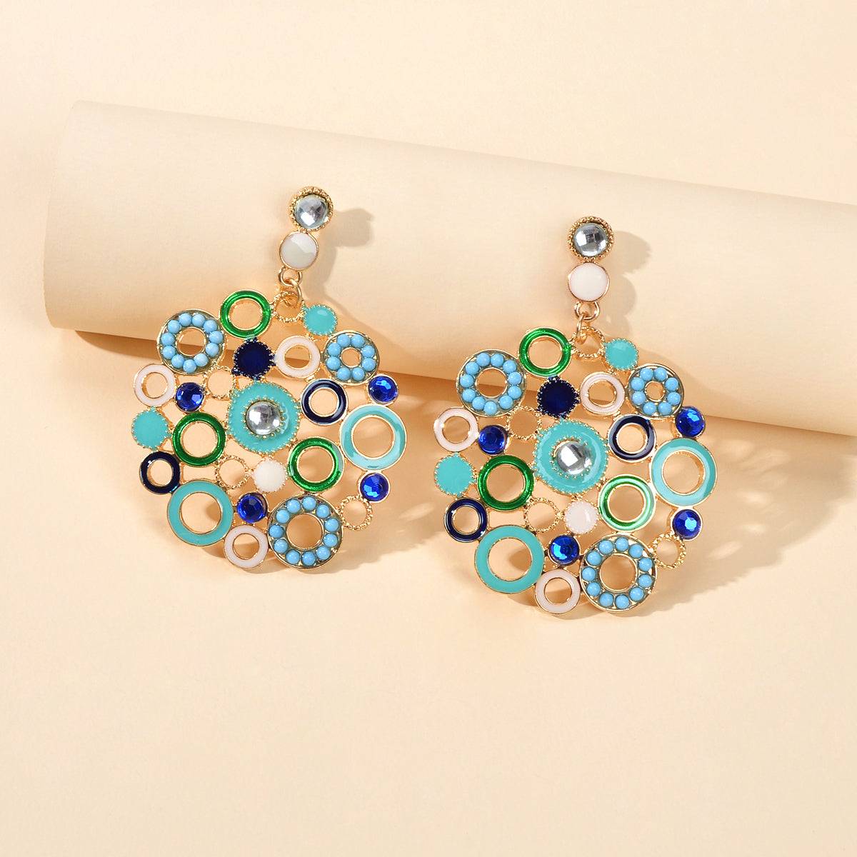 Female Jewellery Rhinestone Colorful Enamel Circle Chunky Party Holiday Earrings