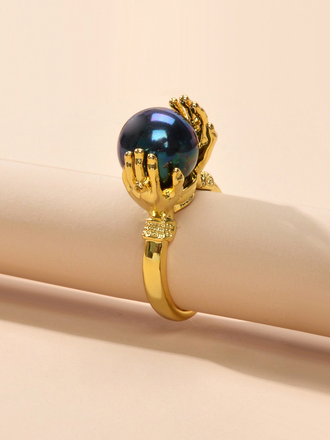 Anniversary Wedding Unique Blue Beads Gold Hand Dome Ring Retro Women Teens Band