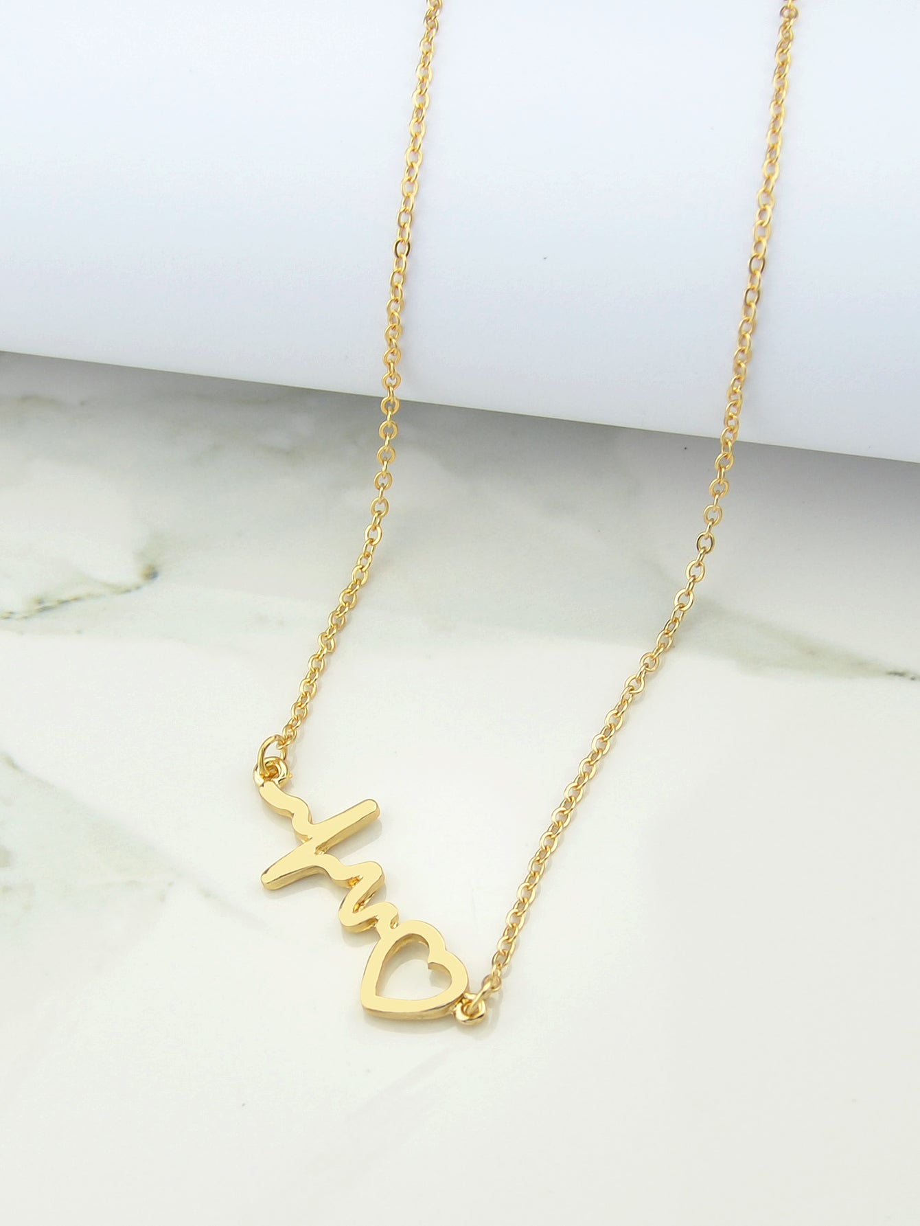 Minimalist Jewelry Gold Silver Chain Heartbeat Pendant Necklace Party Decoration
