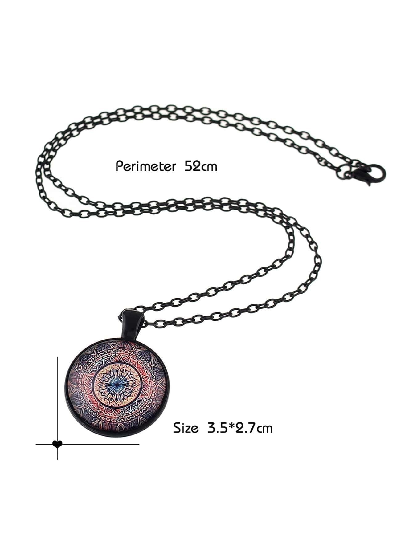 Gothic Black Chain Geometric Pattern Acrylic Round Ball Pendant Ethnic Necklace