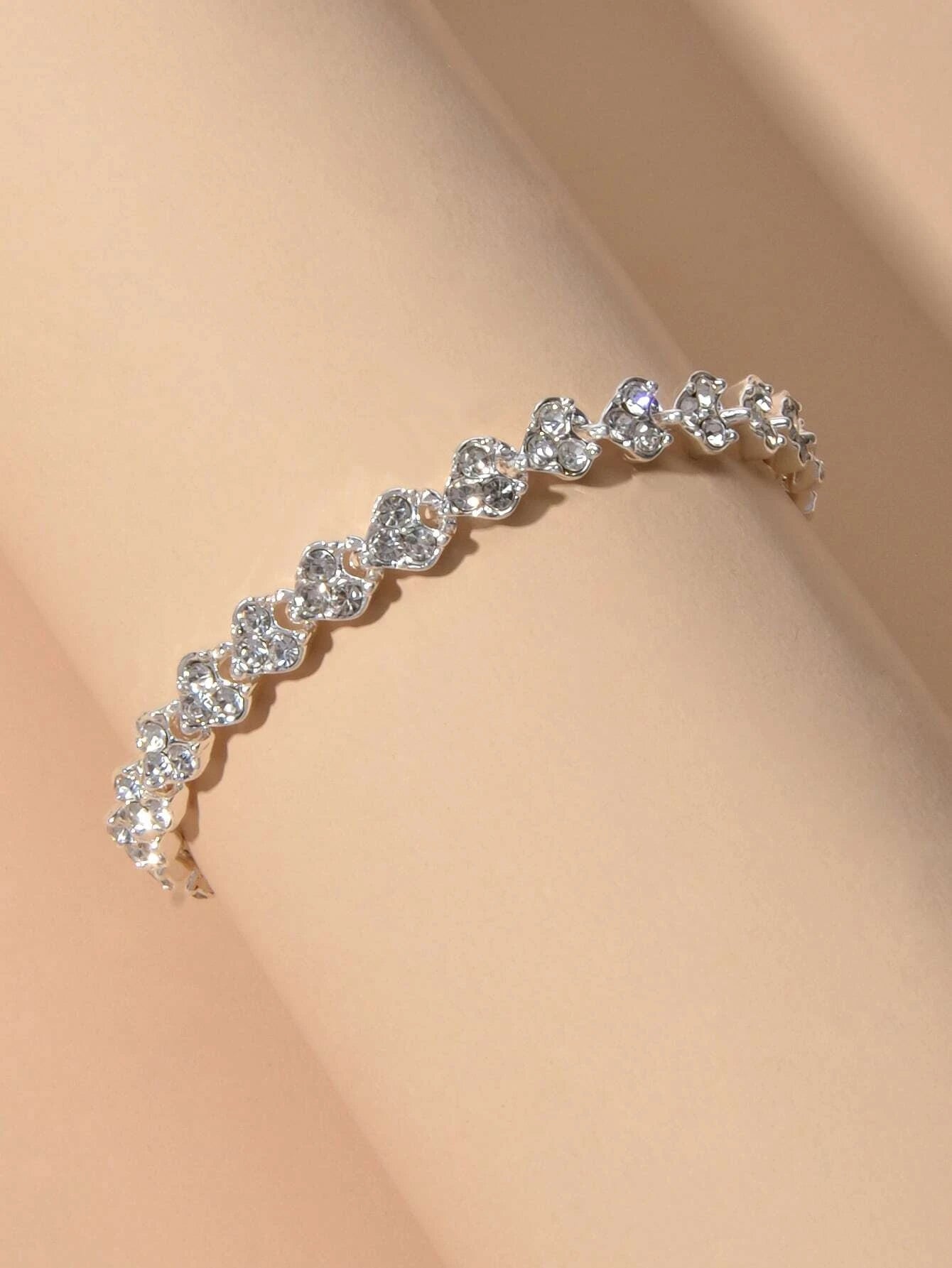 1pc Rhinestone Tennis Bracelet 5pcs Silver Midi Finger Knuckle Rings Set Jewelry