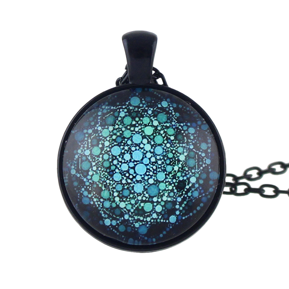 Gothic Black Chain Geometric Pattern Acrylic Round Ball Pendant Ethnic Necklace