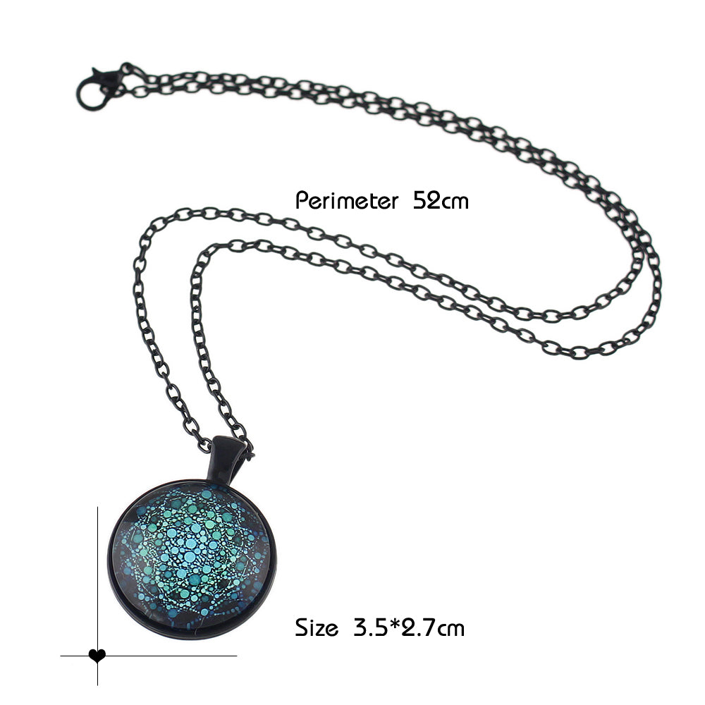 Gothic Black Chain Geometric Pattern Acrylic Round Ball Pendant Ethnic Necklace