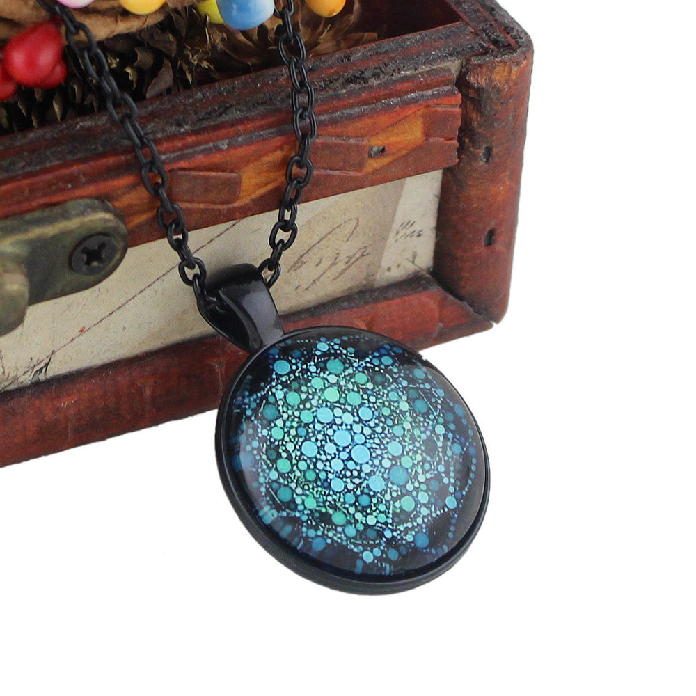 Gothic Black Chain Geometric Pattern Acrylic Round Ball Pendant Ethnic Necklace