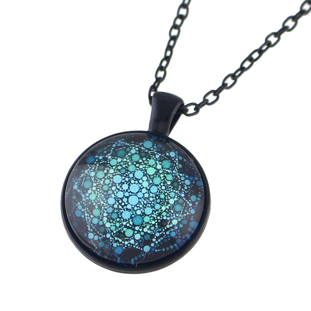 Gothic Black Chain Geometric Pattern Acrylic Round Ball Pendant Ethnic Necklace